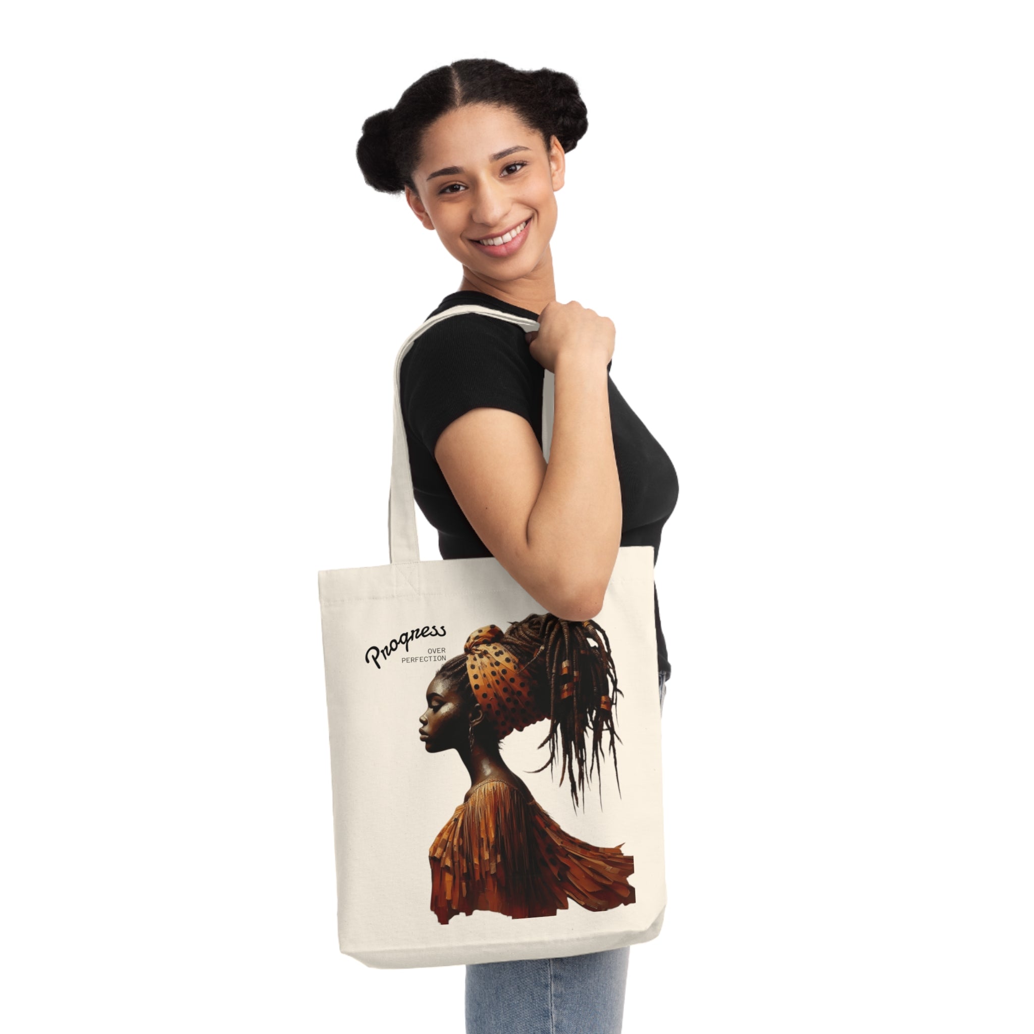 Empowerment & Progress Over Perfection, Eco - Friendly, Gift for Her, Fashionable Shopping Bag, Casual Tote - Metamorphosis Creations