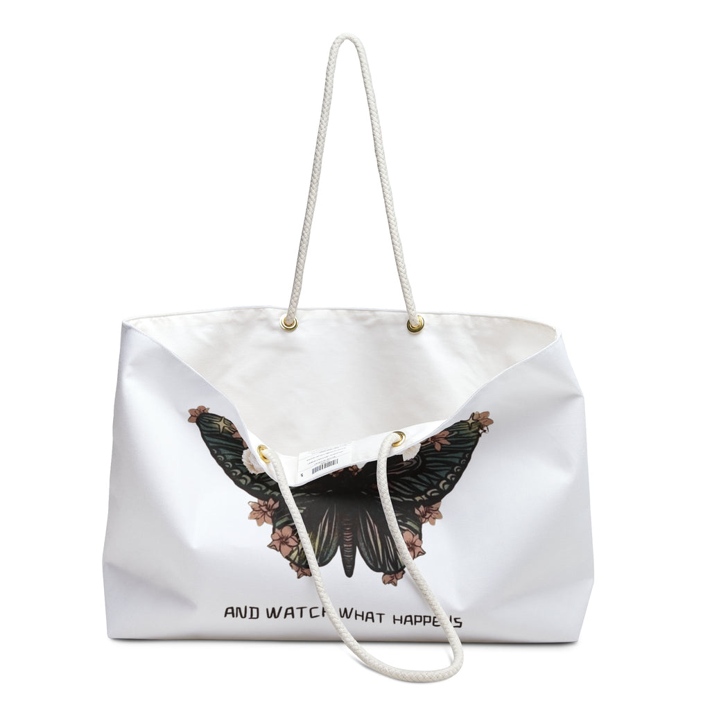 Empowerment Weekender Bag, Inspirational Travel Tote, Motivational Gym Bag, Stylish Butterfly Luggage, Butterfly Quote Carryall - Metamorphosis Creations