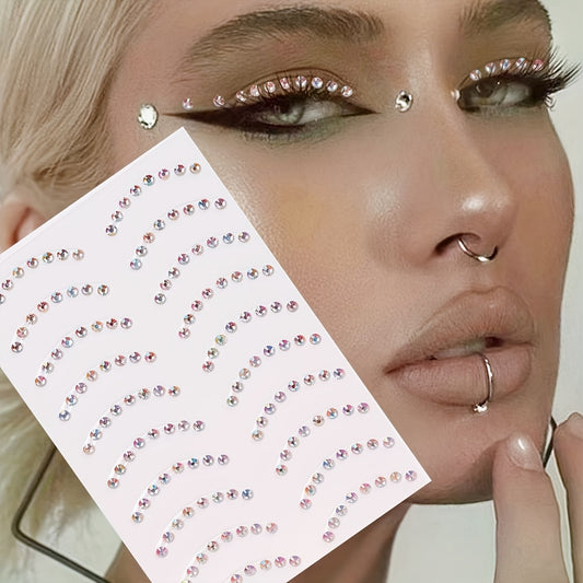 1, 3D Simulated Eyebrow-Shaped Curved Moon Sparkle Rhinestones, Eye And Face Decal Stickers, Holiday Accessories DIY Make-Up Party Decorations