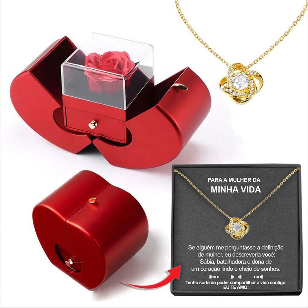 Fashion Jewelry Box Red Apple Christmas Gift Necklace Eternal Rose For Girl Mother's Day Valentine's Day Gifts With Artificial Flower Rose Flower Jewelry Box - Metamorphosis Creations