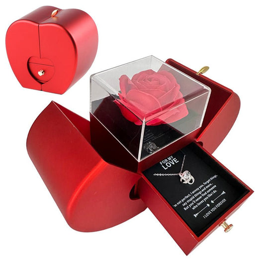Fashion Jewelry Box Red Apple Christmas Gift Necklace Eternal Rose For Girl Mother's Day Valentine's Day Gifts With Artificial Flower Rose Flower Jewelry Box - Metamorphosis Creations