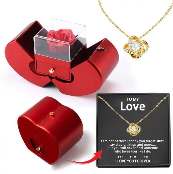 Fashion Jewelry Box Red Apple Christmas Gift Necklace Eternal Rose For Girl Mother's Day Valentine's Day Gifts With Artificial Flower Rose Flower Jewelry Box - Metamorphosis Creations
