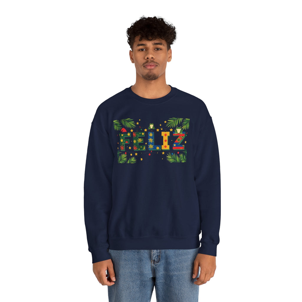 Feliz Holiday Crewneck Sweatshirt, Christmas Gift, Unisex Sweatshirt, Cozy Winter Apparel, Festive Wear - Metamorphosis Creations