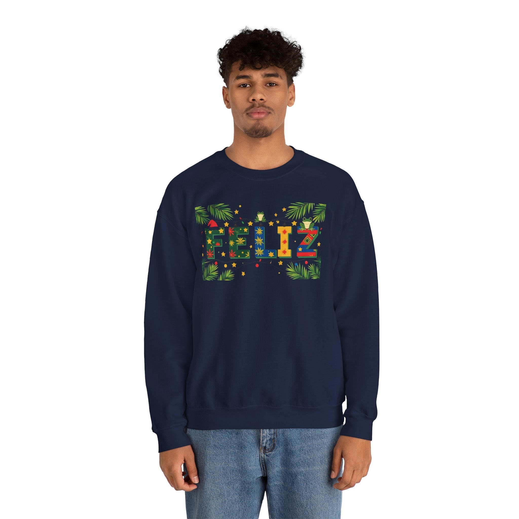 Feliz Holiday Crewneck Sweatshirt, Christmas Gift, Unisex Sweatshirt, Cozy Winter Apparel, Festive Wear - Metamorphosis Creations