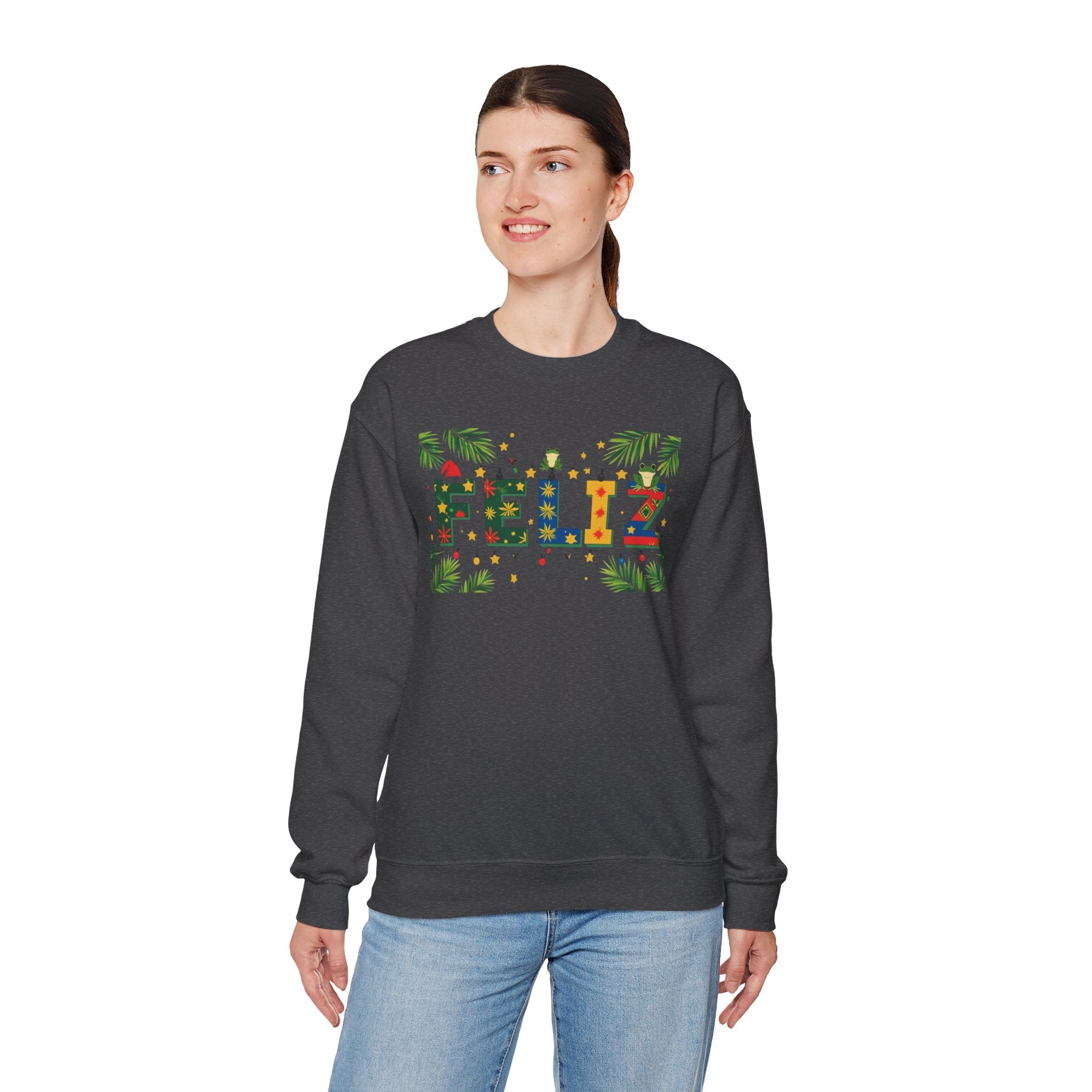 Feliz Holiday Crewneck Sweatshirt, Christmas Gift, Unisex Sweatshirt, Cozy Winter Apparel, Festive Wear - Metamorphosis Creations