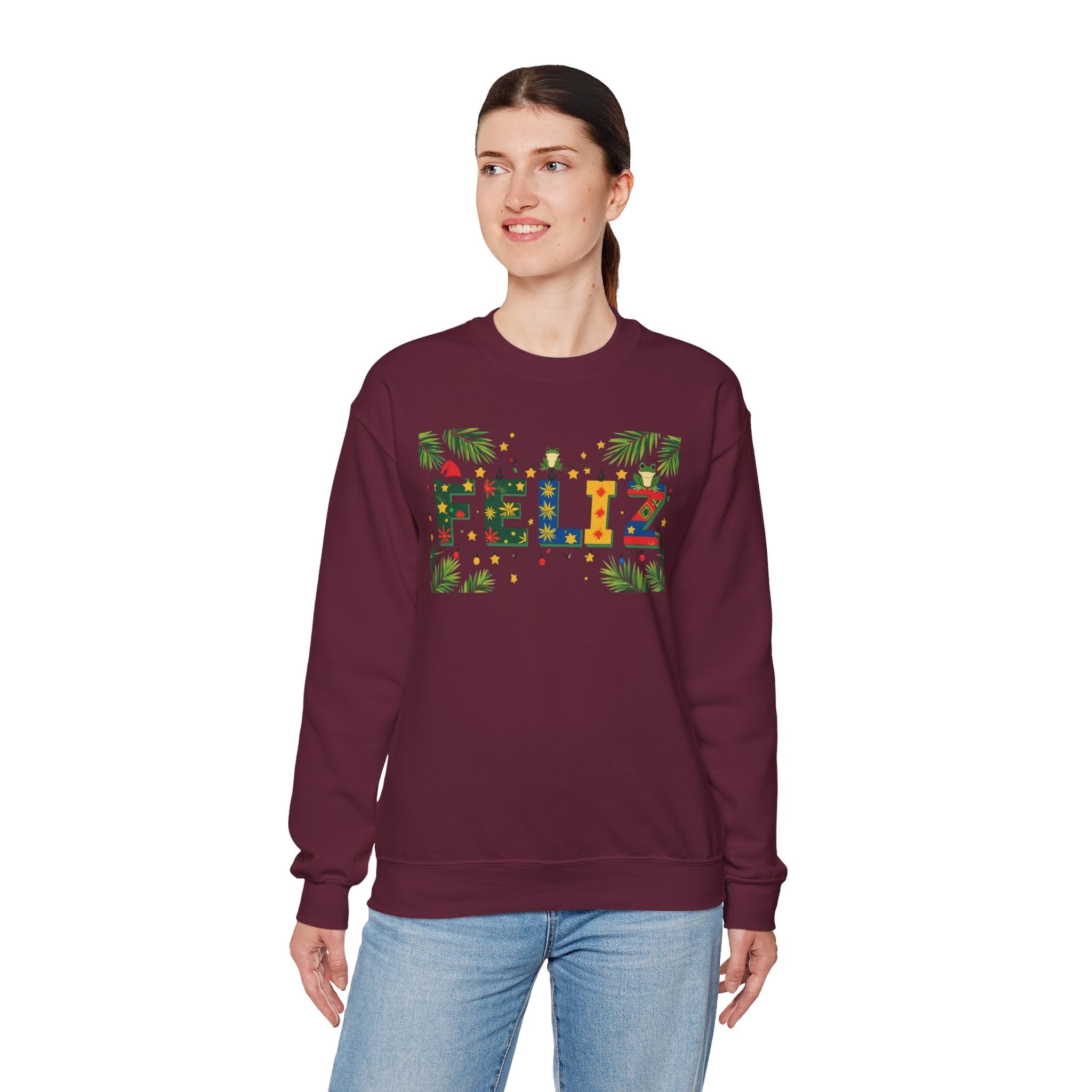 Feliz Holiday Crewneck Sweatshirt, Christmas Gift, Unisex Sweatshirt, Cozy Winter Apparel, Festive Wear - Metamorphosis Creations