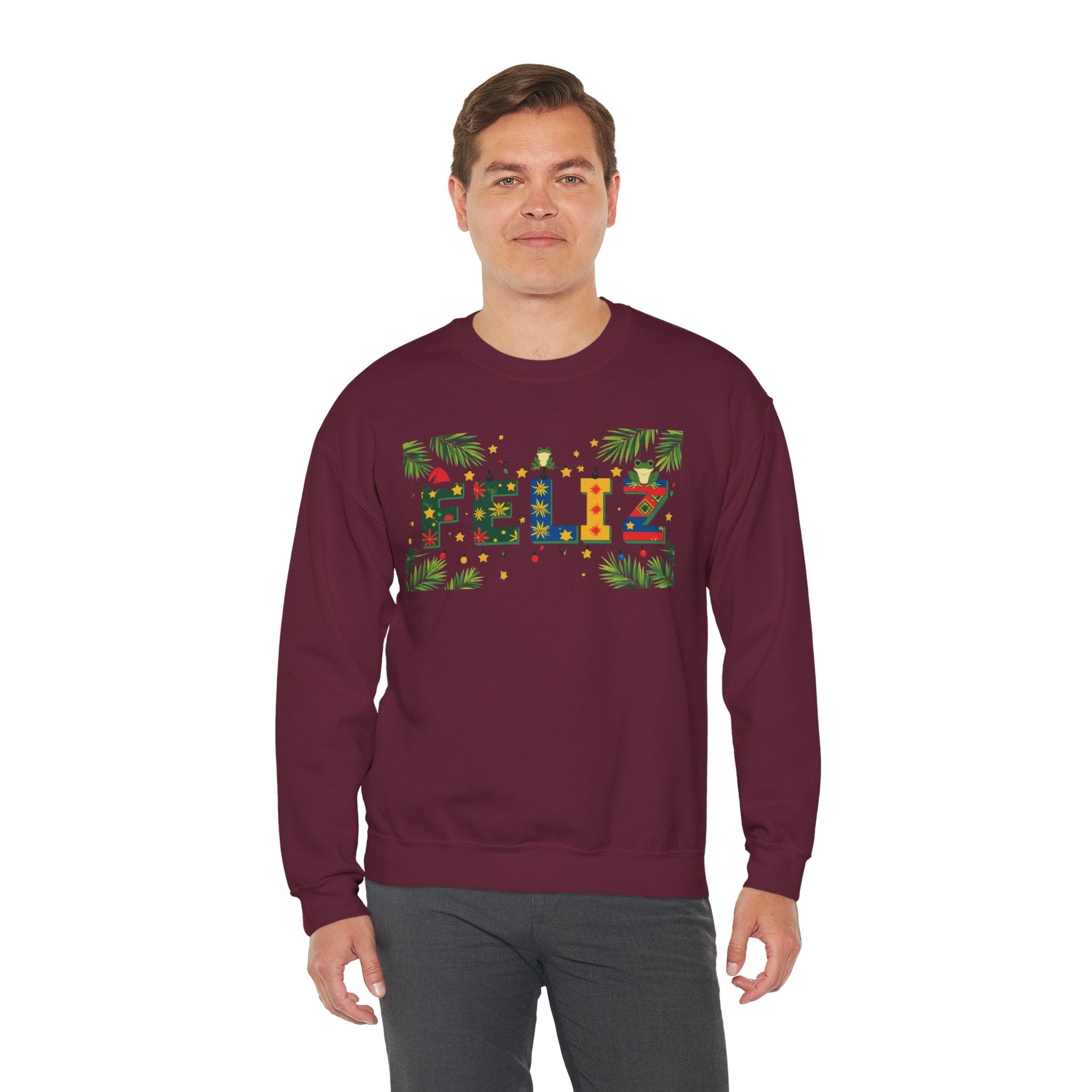 Feliz Holiday Crewneck Sweatshirt, Christmas Gift, Unisex Sweatshirt, Cozy Winter Apparel, Festive Wear - Metamorphosis Creations