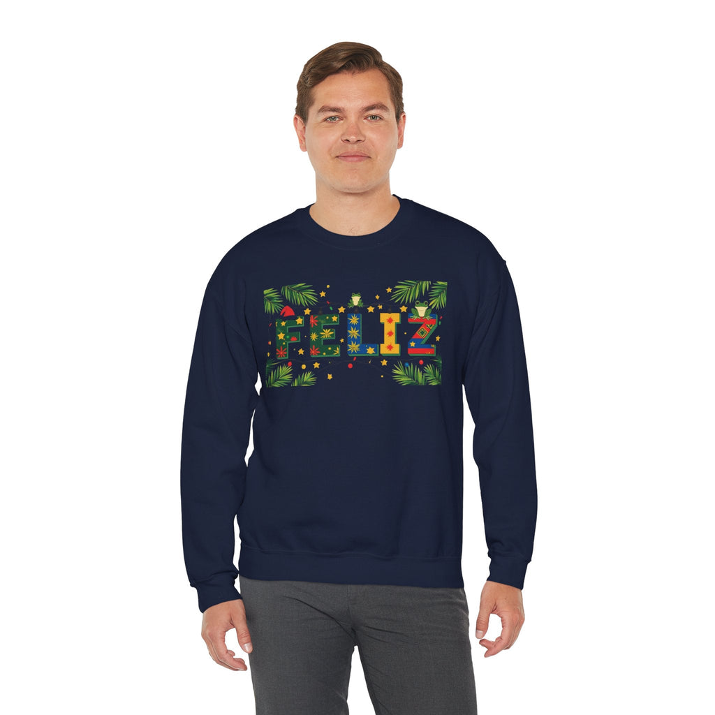 Feliz Holiday Crewneck Sweatshirt, Christmas Gift, Unisex Sweatshirt, Cozy Winter Apparel, Festive Wear - Metamorphosis Creations