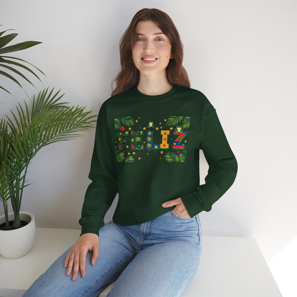 Feliz Holiday Crewneck Sweatshirt, Christmas Gift, Unisex Sweatshirt, Cozy Winter Apparel, Festive Wear - Metamorphosis Creations