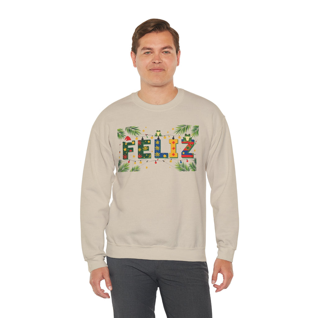 Feliz Holiday Crewneck Sweatshirt, Christmas Gift, Unisex Sweatshirt, Cozy Winter Apparel, Festive Wear - Metamorphosis Creations