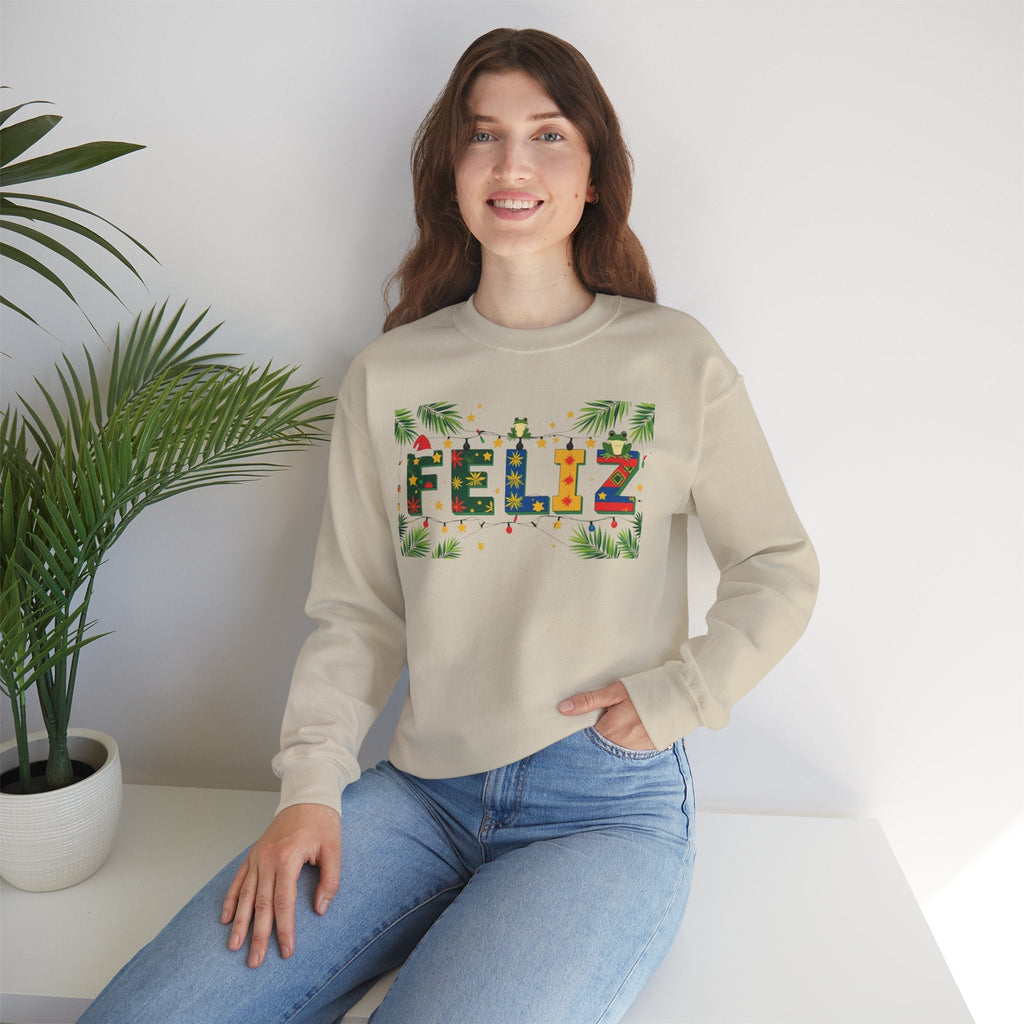 Feliz Holiday Crewneck Sweatshirt, Christmas Gift, Unisex Sweatshirt, Cozy Winter Apparel, Festive Wear - Metamorphosis Creations