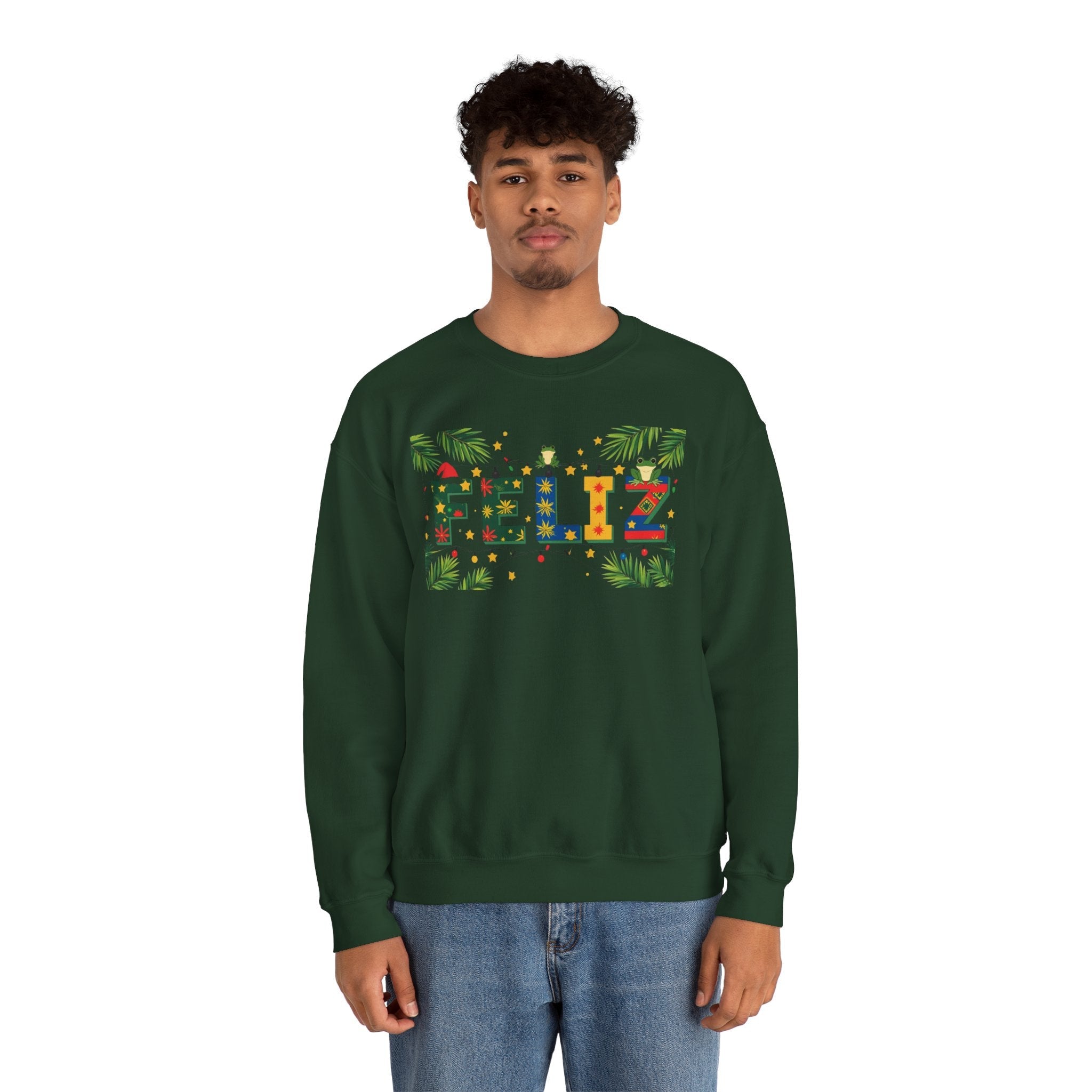 Feliz Holiday Crewneck Sweatshirt, Christmas Gift, Unisex Sweatshirt, Cozy Winter Apparel, Festive Wear - Metamorphosis Creations