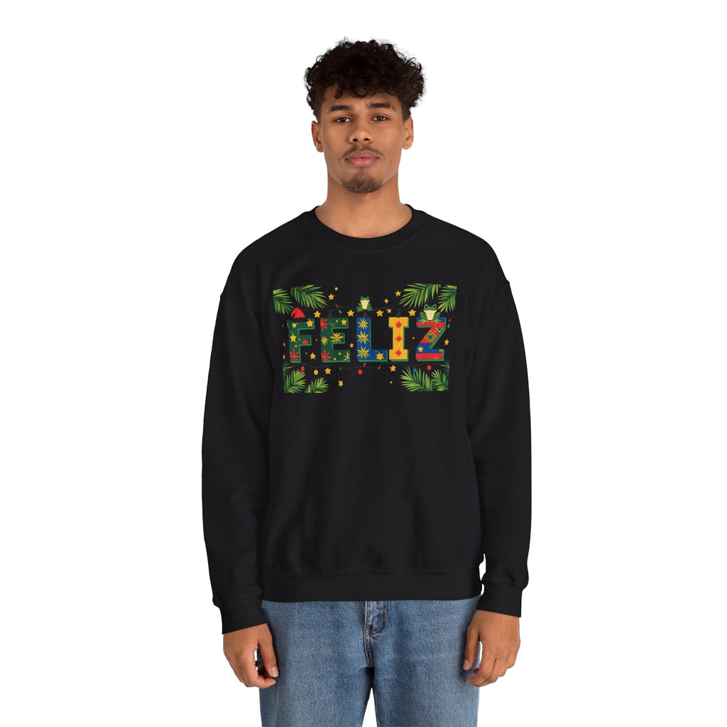 Feliz Holiday Crewneck Sweatshirt, Christmas Gift, Unisex Sweatshirt, Cozy Winter Apparel, Festive Wear - Metamorphosis Creations