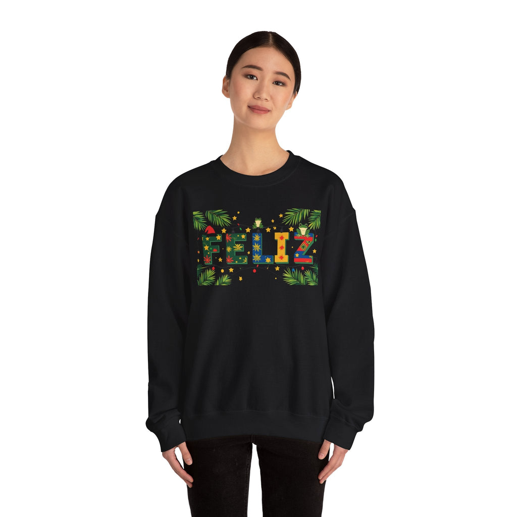 Feliz Holiday Crewneck Sweatshirt, Christmas Gift, Unisex Sweatshirt, Cozy Winter Apparel, Festive Wear - Metamorphosis Creations