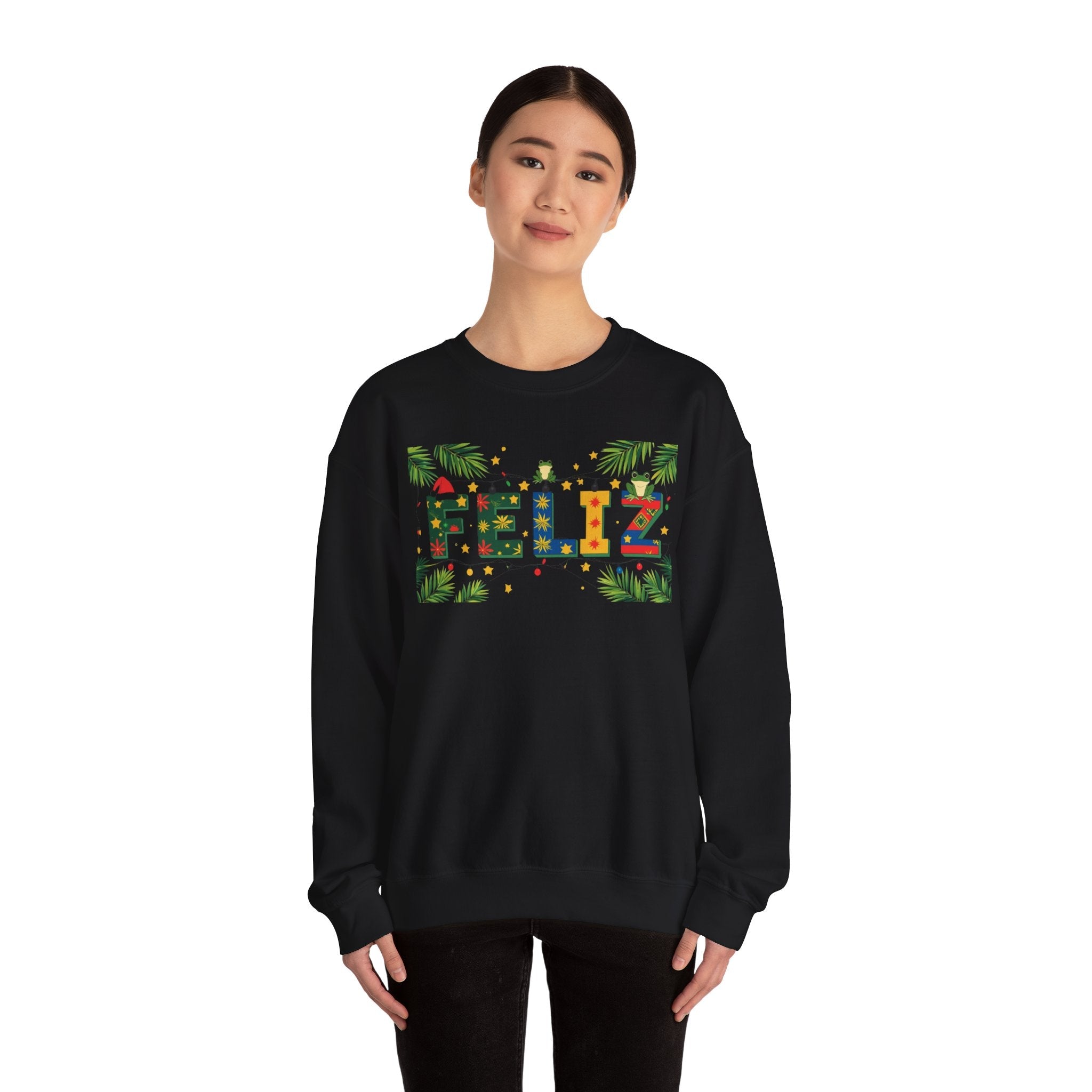 Feliz Holiday Crewneck Sweatshirt, Christmas Gift, Unisex Sweatshirt, Cozy Winter Apparel, Festive Wear - Metamorphosis Creations