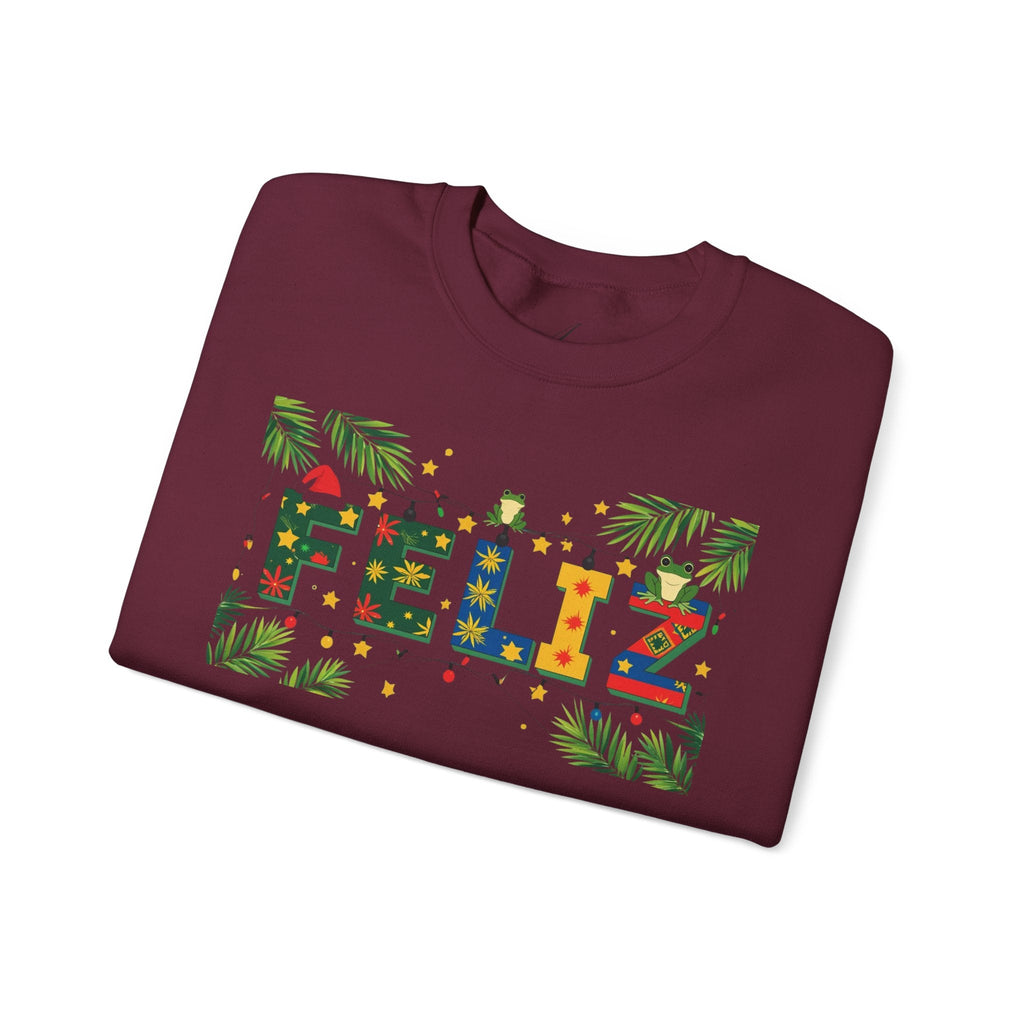 Feliz Holiday Crewneck Sweatshirt, Christmas Gift, Unisex Sweatshirt, Cozy Winter Apparel, Festive Wear - Metamorphosis Creations