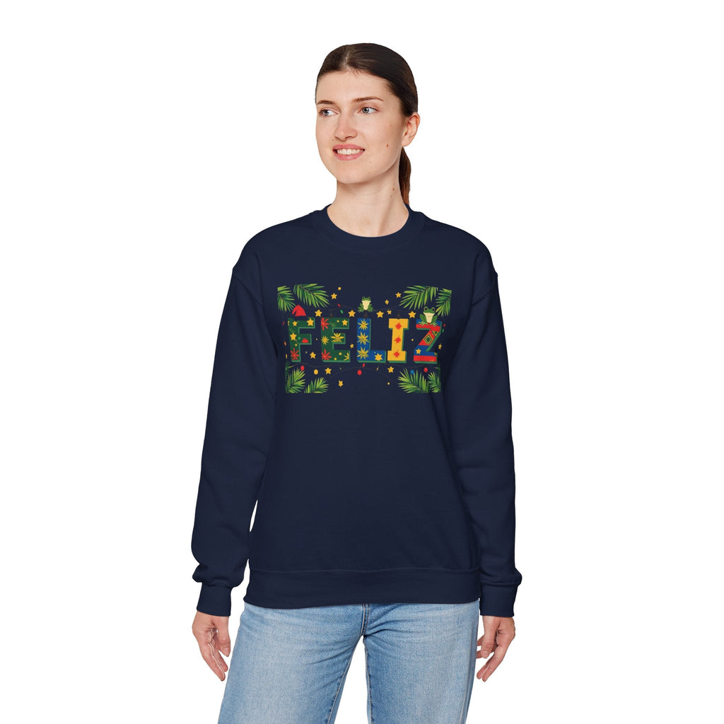 Feliz Holiday Crewneck Sweatshirt, Christmas Gift, Unisex Sweatshirt, Cozy Winter Apparel, Festive Wear - Metamorphosis Creations