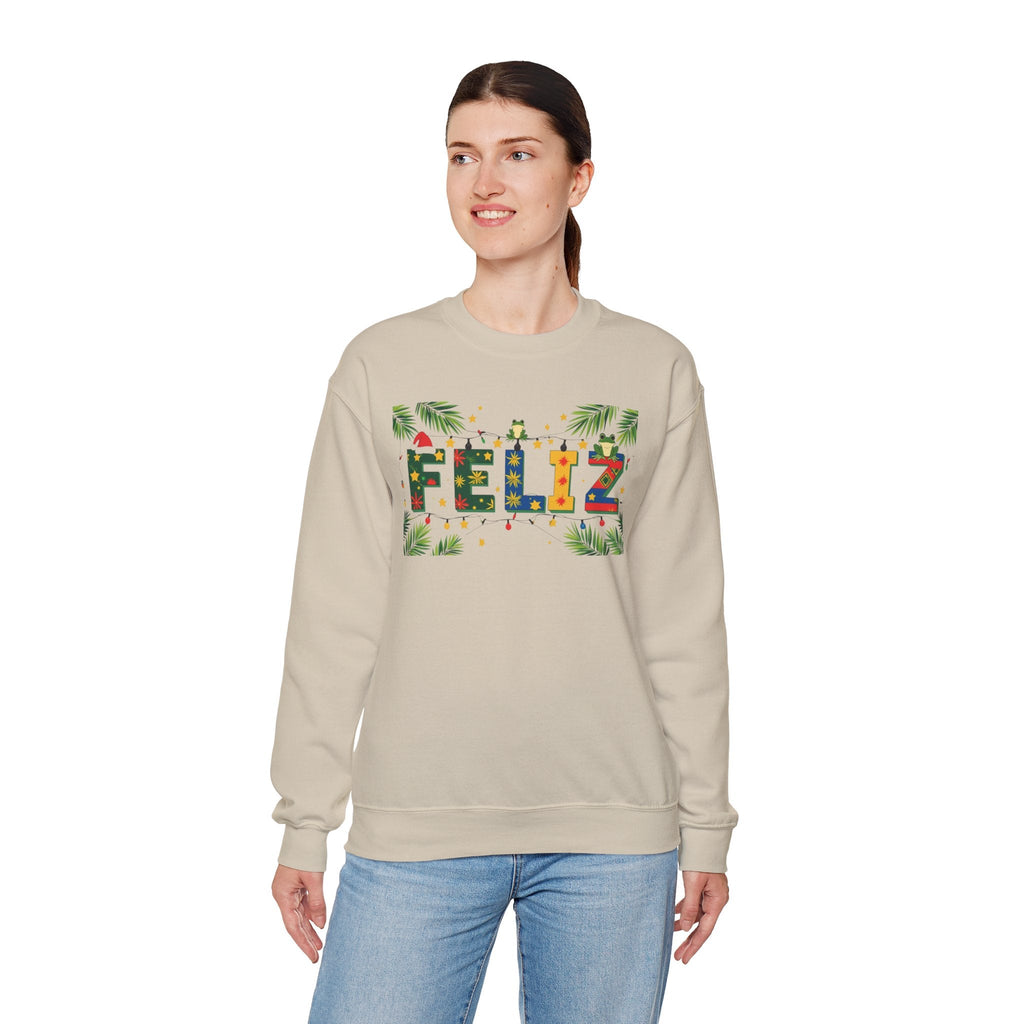 Feliz Holiday Crewneck Sweatshirt, Christmas Gift, Unisex Sweatshirt, Cozy Winter Apparel, Festive Wear - Metamorphosis Creations