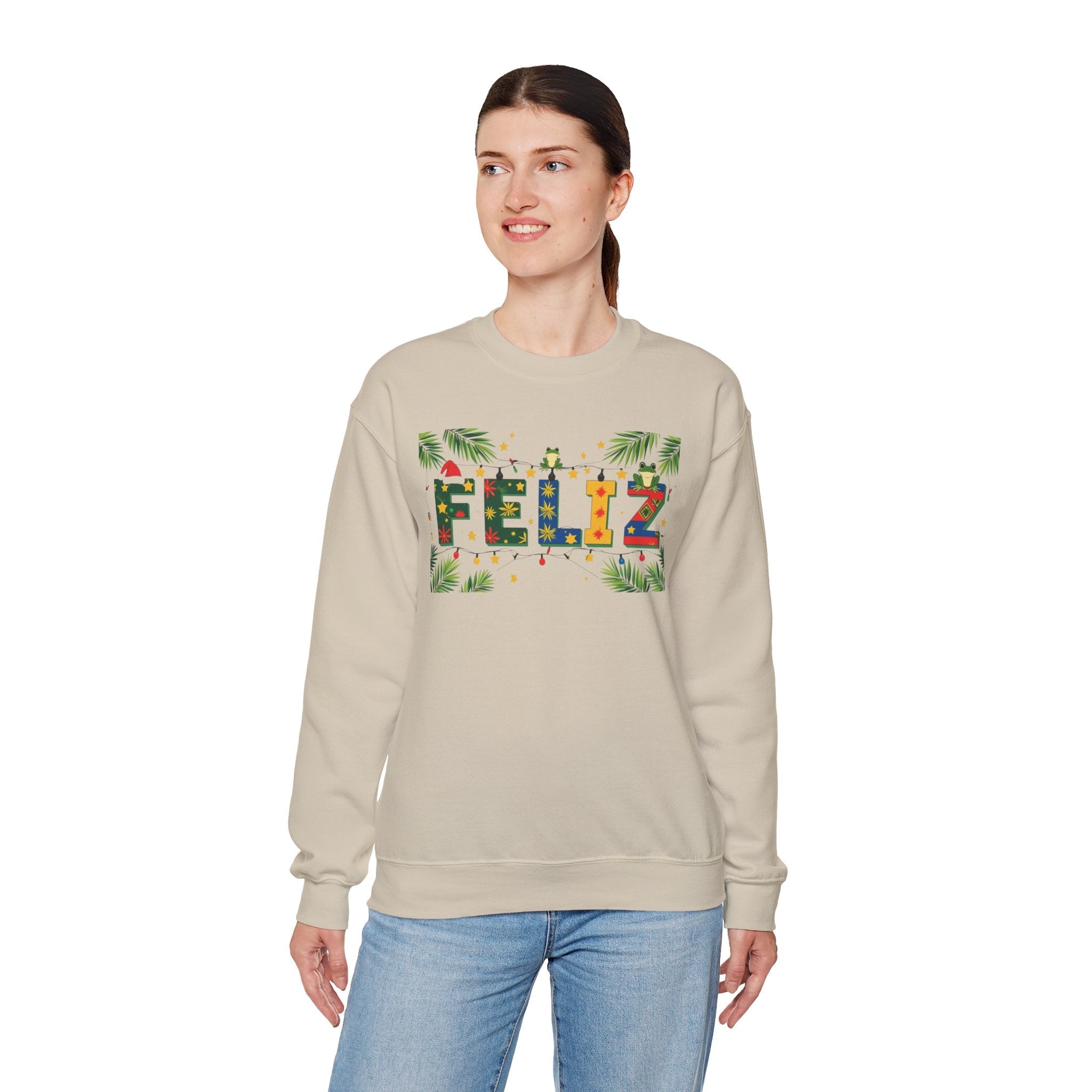 Feliz Holiday Crewneck Sweatshirt, Christmas Gift, Unisex Sweatshirt, Cozy Winter Apparel, Festive Wear - Metamorphosis Creations