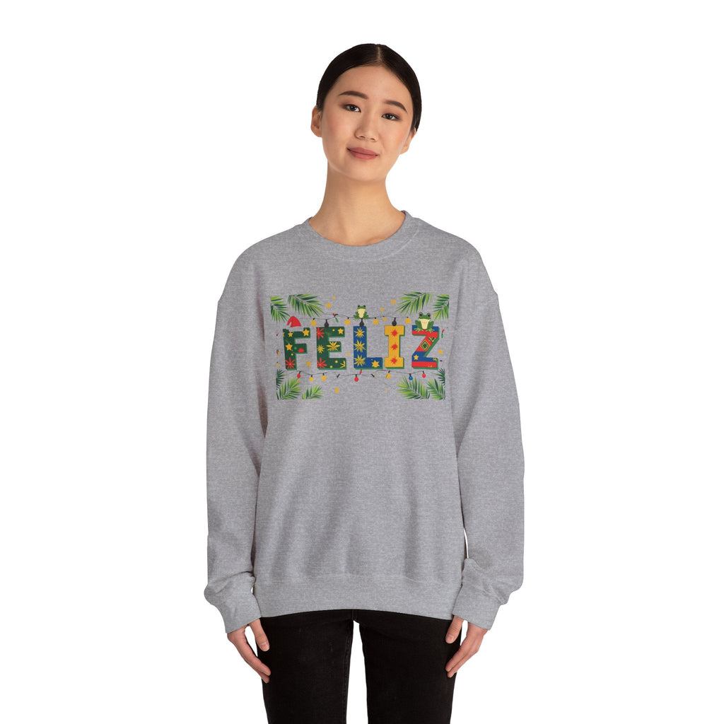 Feliz Holiday Crewneck Sweatshirt, Christmas Gift, Unisex Sweatshirt, Cozy Winter Apparel, Festive Wear - Metamorphosis Creations