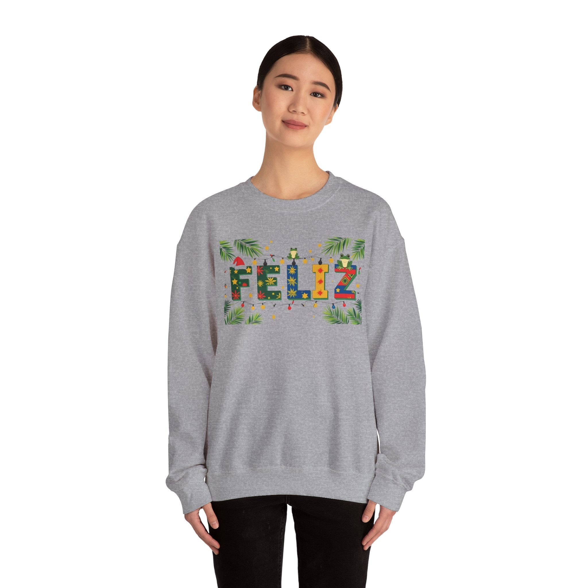 Feliz Holiday Crewneck Sweatshirt, Christmas Gift, Unisex Sweatshirt, Cozy Winter Apparel, Festive Wear - Metamorphosis Creations