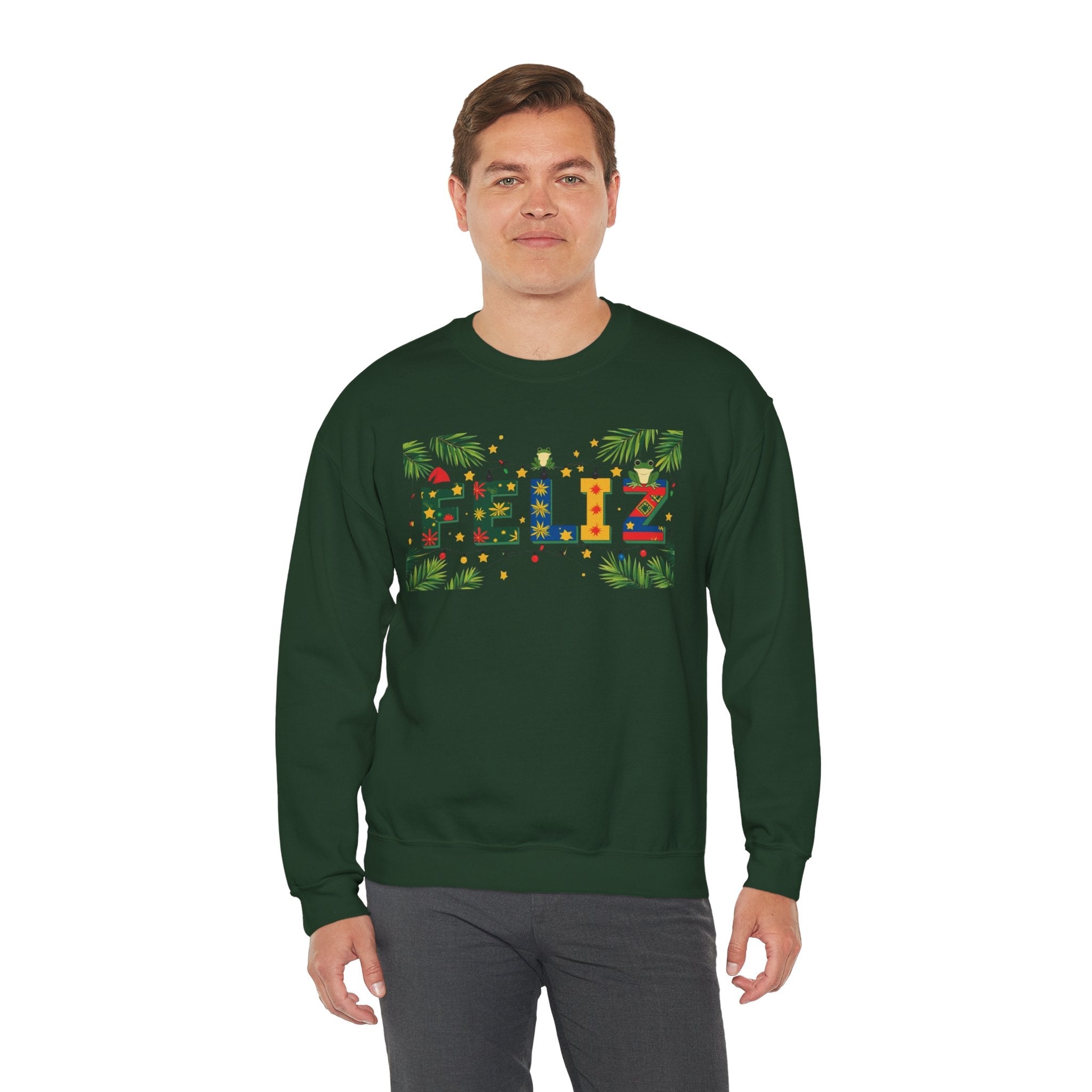 Feliz Holiday Crewneck Sweatshirt, Christmas Gift, Unisex Sweatshirt, Cozy Winter Apparel, Festive Wear - Metamorphosis Creations