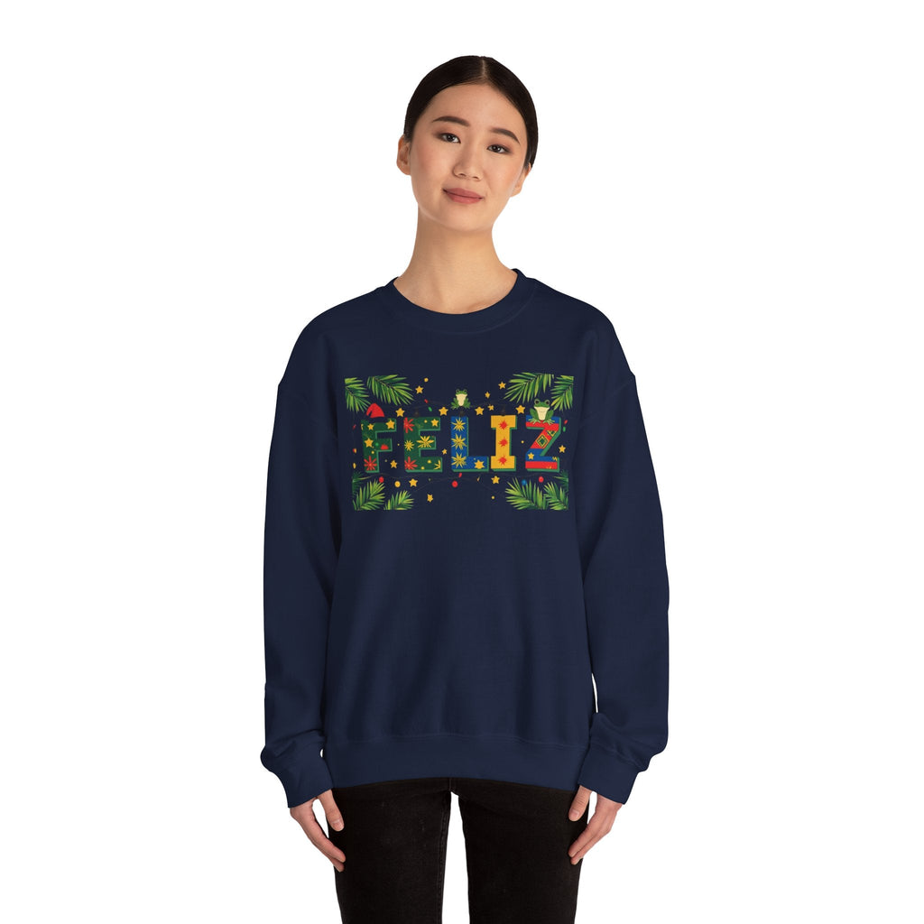Feliz Holiday Crewneck Sweatshirt, Christmas Gift, Unisex Sweatshirt, Cozy Winter Apparel, Festive Wear - Metamorphosis Creations