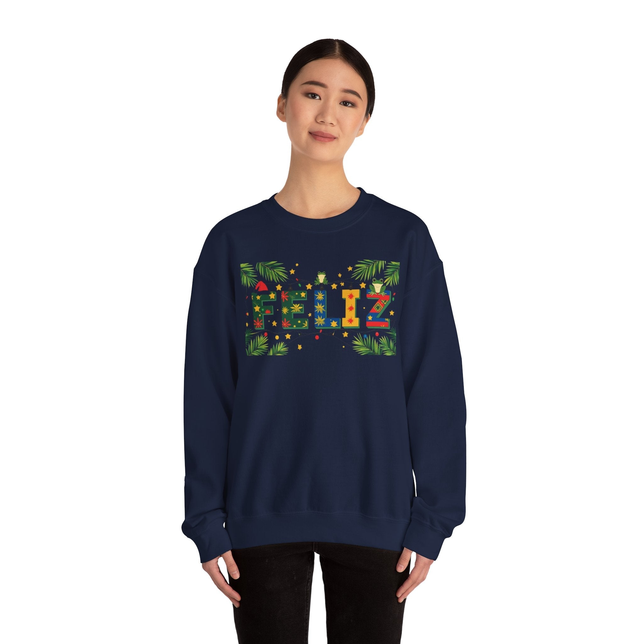 Feliz Holiday Crewneck Sweatshirt, Christmas Gift, Unisex Sweatshirt, Cozy Winter Apparel, Festive Wear - Metamorphosis Creations