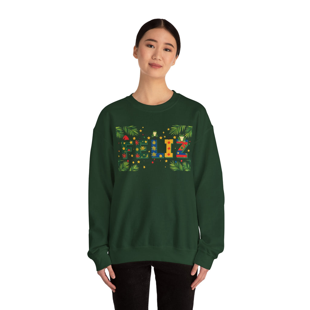 Feliz Holiday Crewneck Sweatshirt, Christmas Gift, Unisex Sweatshirt, Cozy Winter Apparel, Festive Wear - Metamorphosis Creations