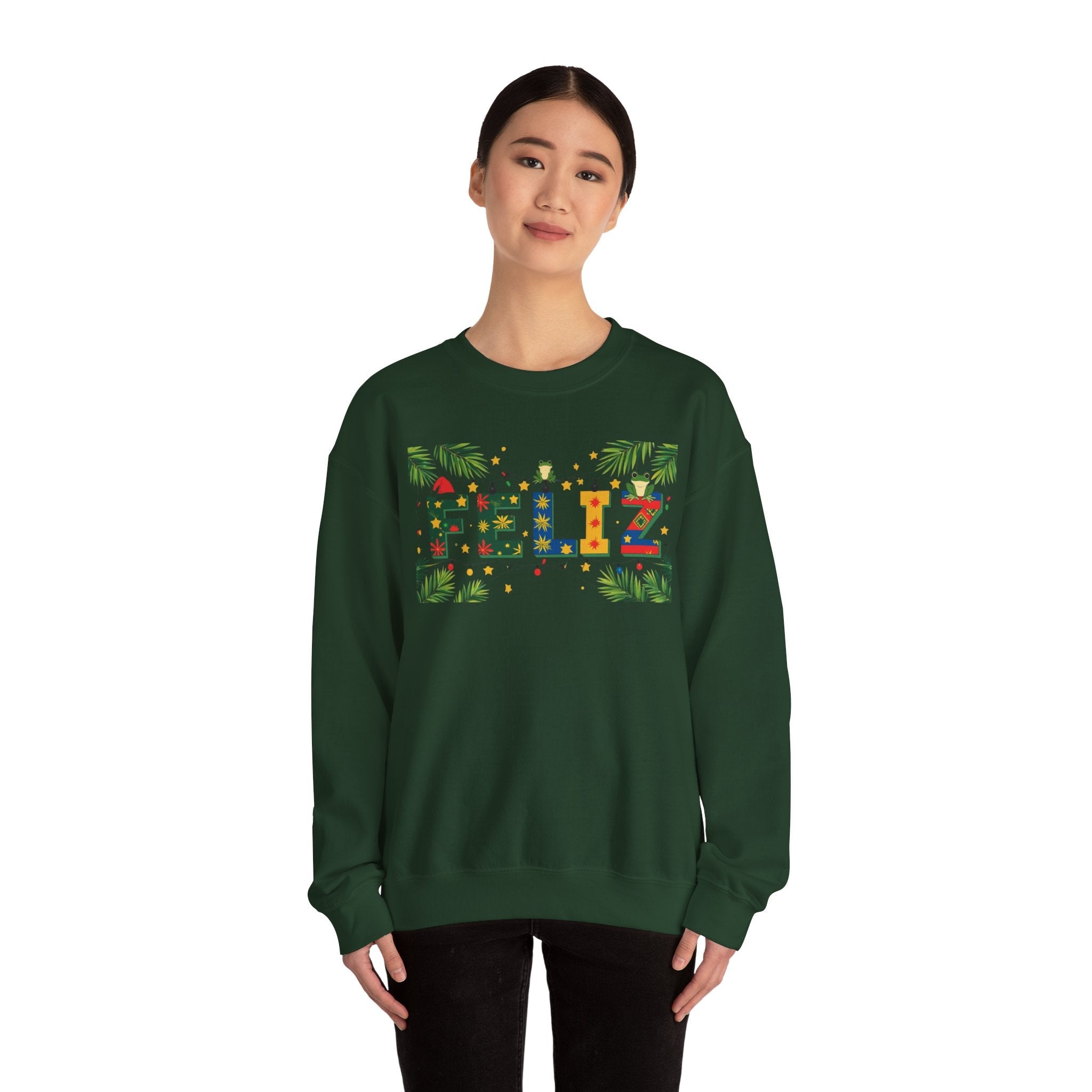 Feliz Holiday Crewneck Sweatshirt, Christmas Gift, Unisex Sweatshirt, Cozy Winter Apparel, Festive Wear - Metamorphosis Creations