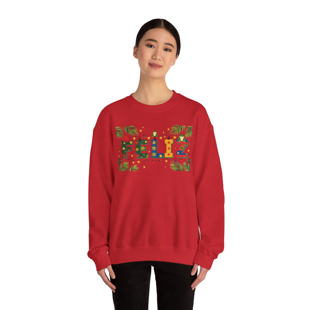 Feliz Holiday Crewneck Sweatshirt, Christmas Gift, Unisex Sweatshirt, Cozy Winter Apparel, Festive Wear - Metamorphosis Creations