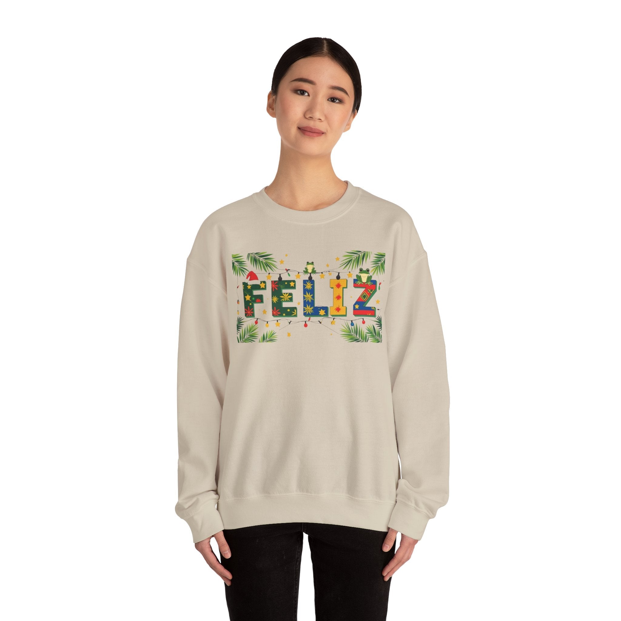 Feliz Holiday Crewneck Sweatshirt, Christmas Gift, Unisex Sweatshirt, Cozy Winter Apparel, Festive Wear - Metamorphosis Creations