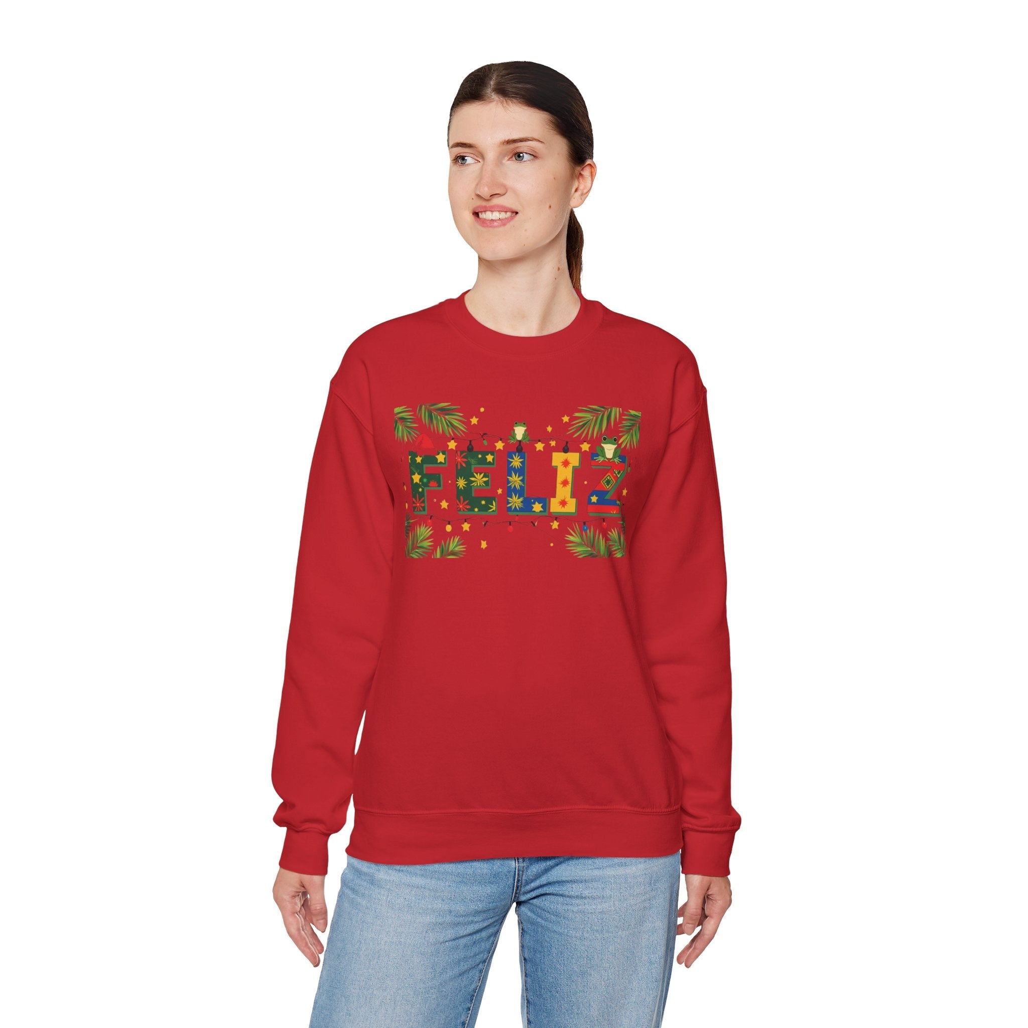Feliz Holiday Crewneck Sweatshirt, Christmas Gift, Unisex Sweatshirt, Cozy Winter Apparel, Festive Wear - Metamorphosis Creations
