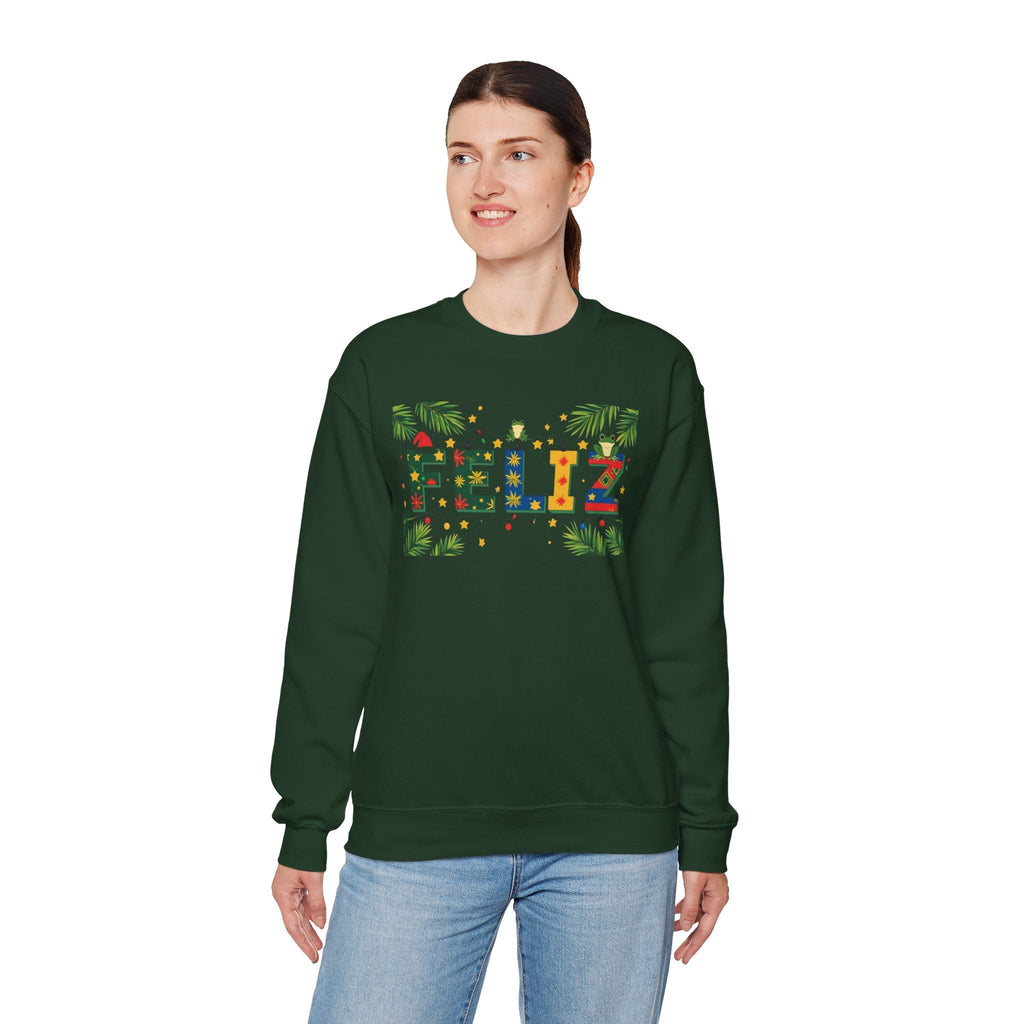 Feliz Holiday Crewneck Sweatshirt, Christmas Gift, Unisex Sweatshirt, Cozy Winter Apparel, Festive Wear - Metamorphosis Creations