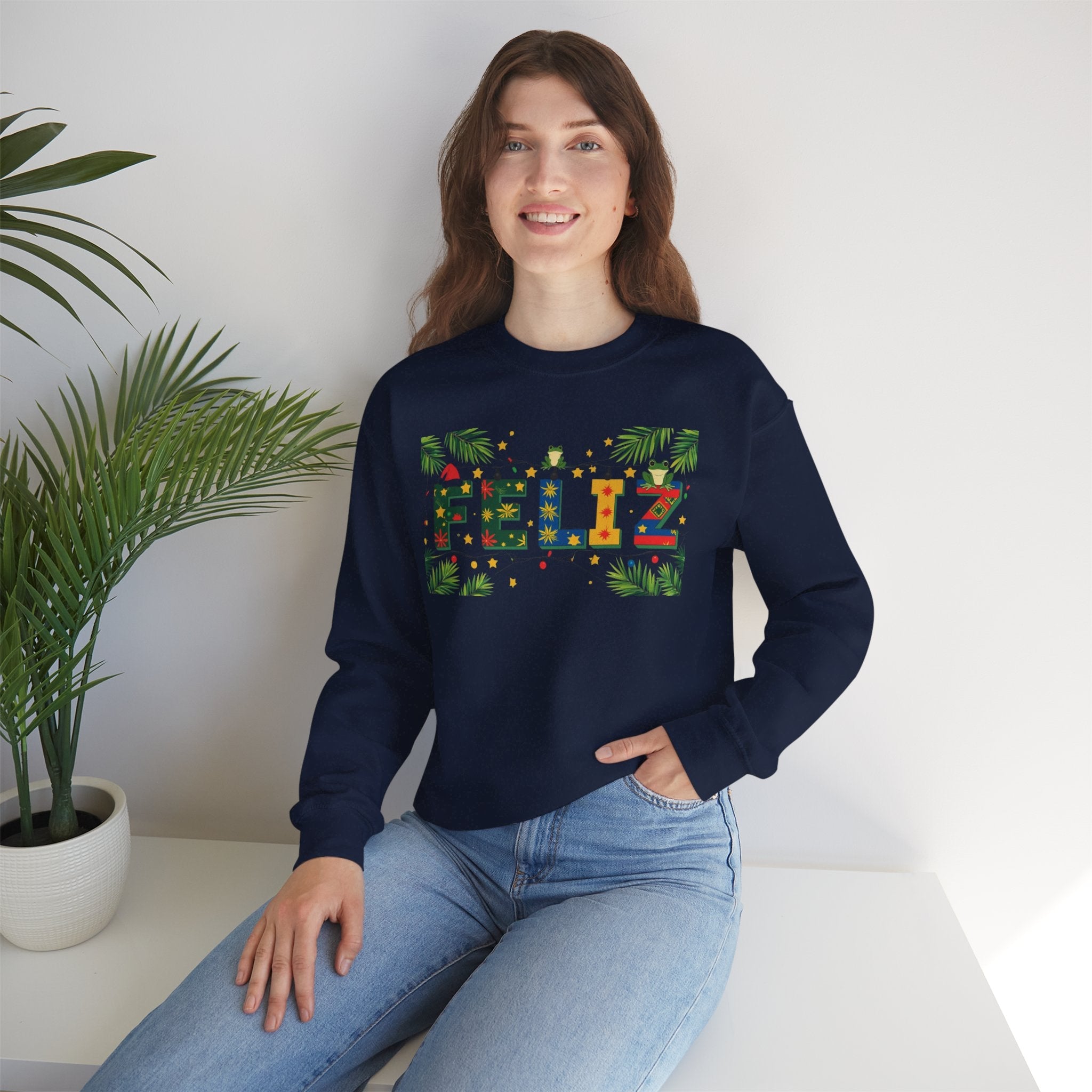 Feliz Holiday Crewneck Sweatshirt, Christmas Gift, Unisex Sweatshirt, Cozy Winter Apparel, Festive Wear - Metamorphosis Creations