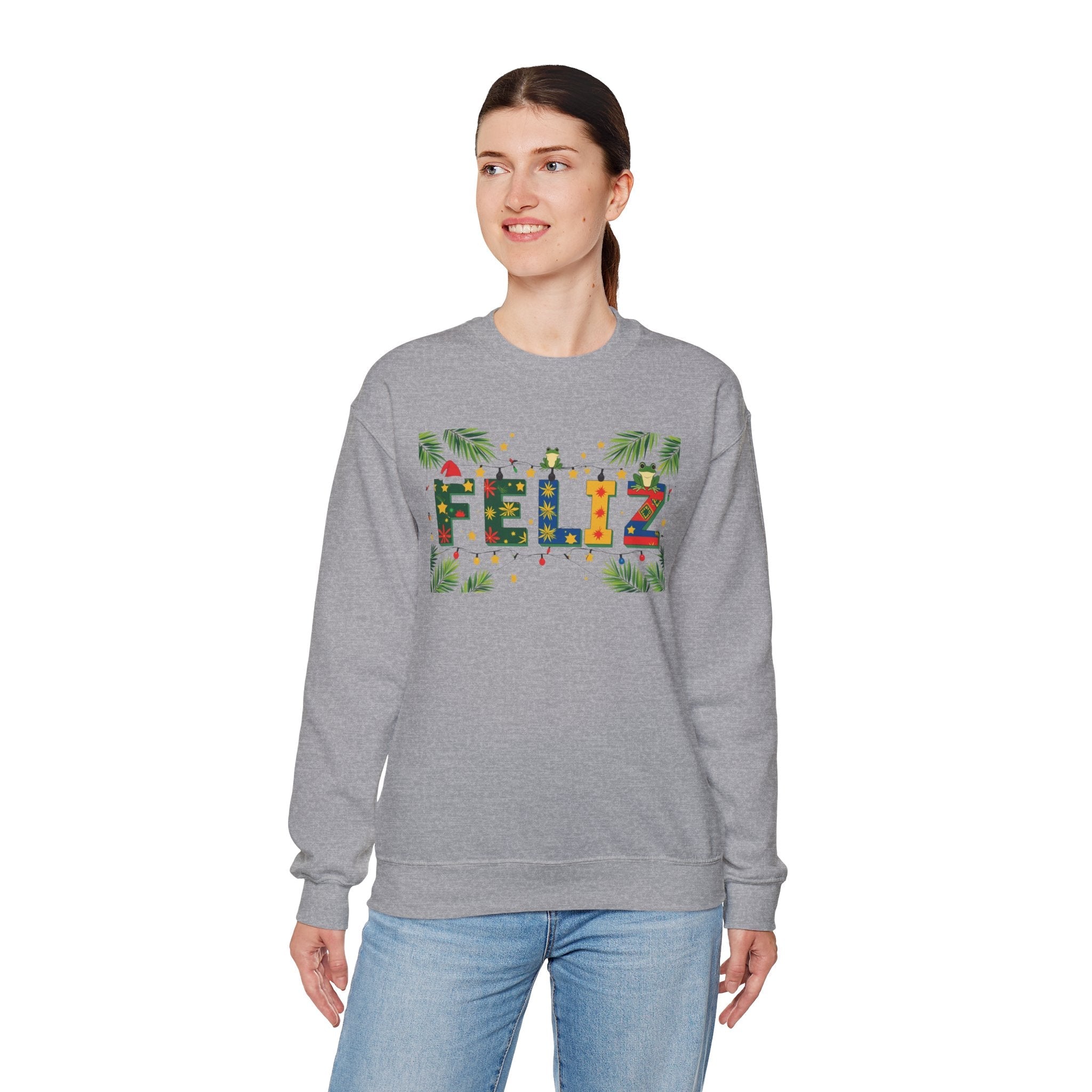 Feliz Holiday Crewneck Sweatshirt, Christmas Gift, Unisex Sweatshirt, Cozy Winter Apparel, Festive Wear - Metamorphosis Creations