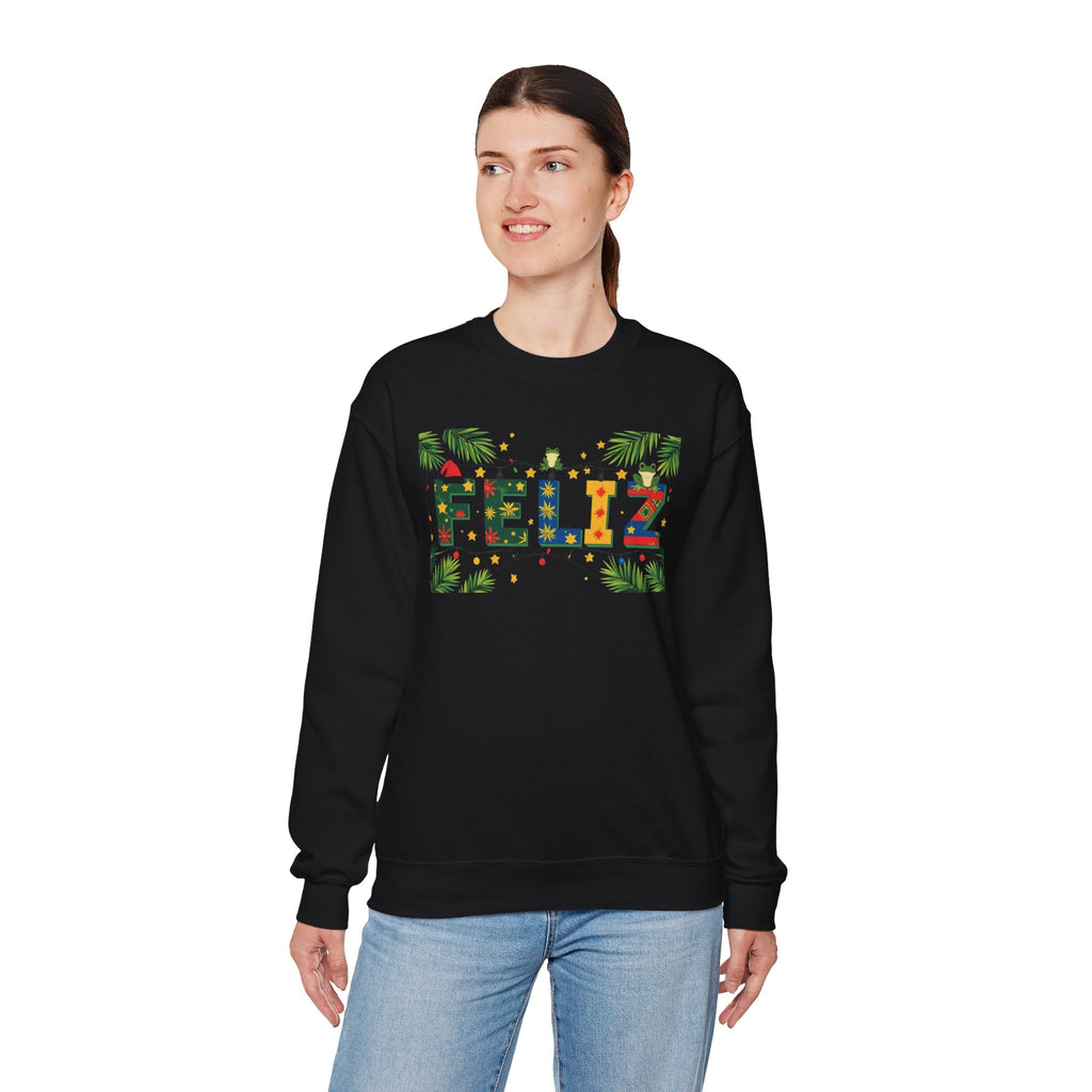Feliz Holiday Crewneck Sweatshirt, Christmas Gift, Unisex Sweatshirt, Cozy Winter Apparel, Festive Wear - Metamorphosis Creations