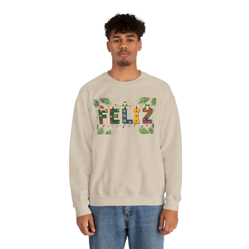 Feliz Holiday Crewneck Sweatshirt, Christmas Gift, Unisex Sweatshirt, Cozy Winter Apparel, Festive Wear - Metamorphosis Creations