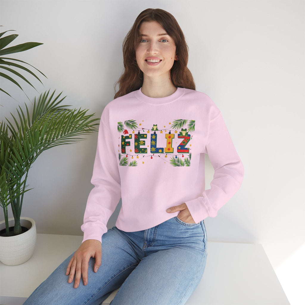 Feliz Holiday Crewneck Sweatshirt, Christmas Gift, Unisex Sweatshirt, Cozy Winter Apparel, Festive Wear - Metamorphosis Creations