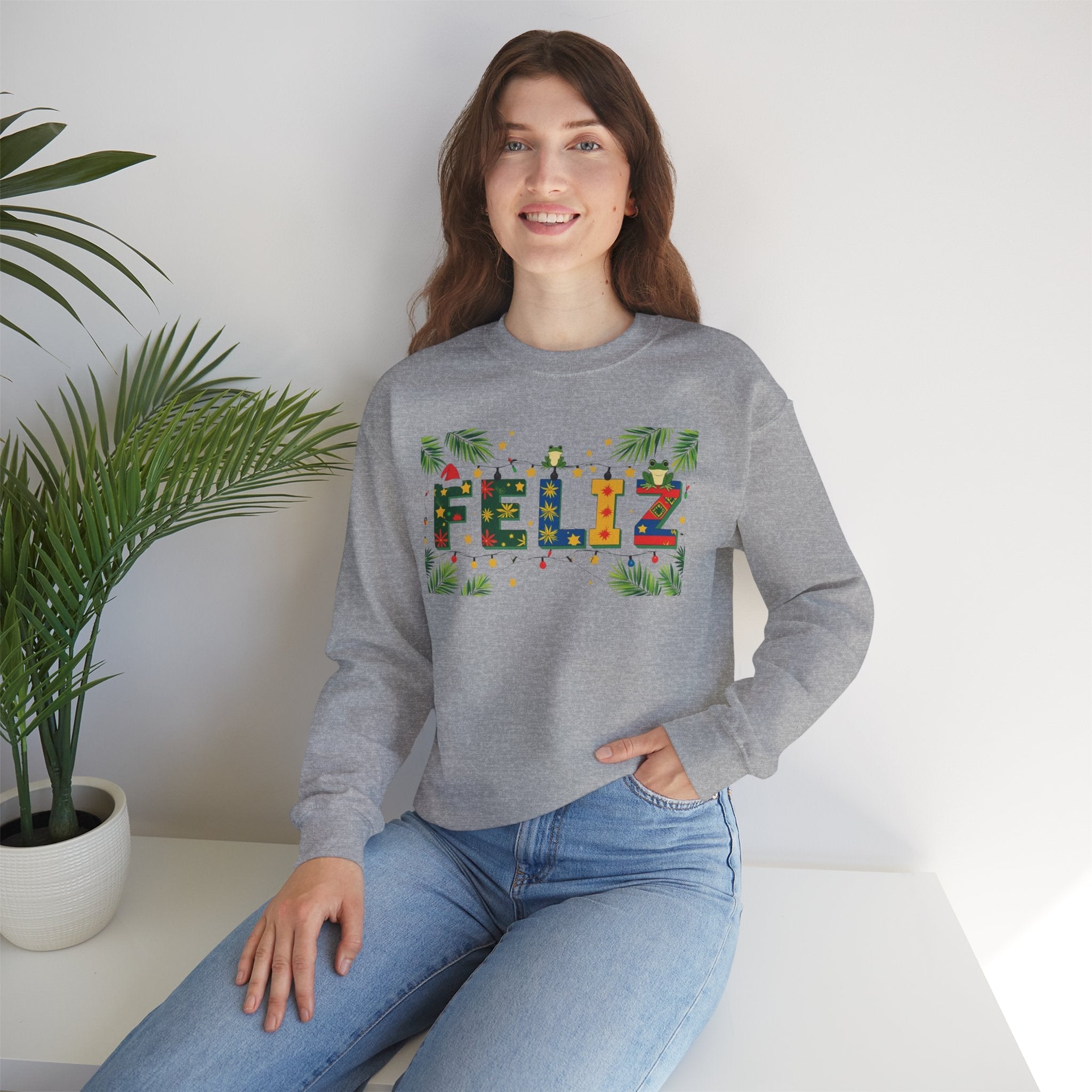 Feliz Holiday Crewneck Sweatshirt, Christmas Gift, Unisex Sweatshirt, Cozy Winter Apparel, Festive Wear - Metamorphosis Creations