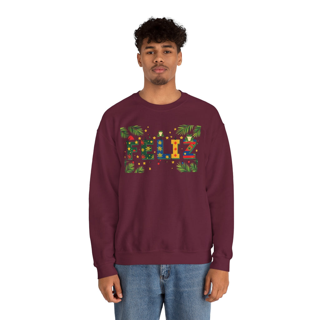 Feliz Holiday Crewneck Sweatshirt, Christmas Gift, Unisex Sweatshirt, Cozy Winter Apparel, Festive Wear - Metamorphosis Creations