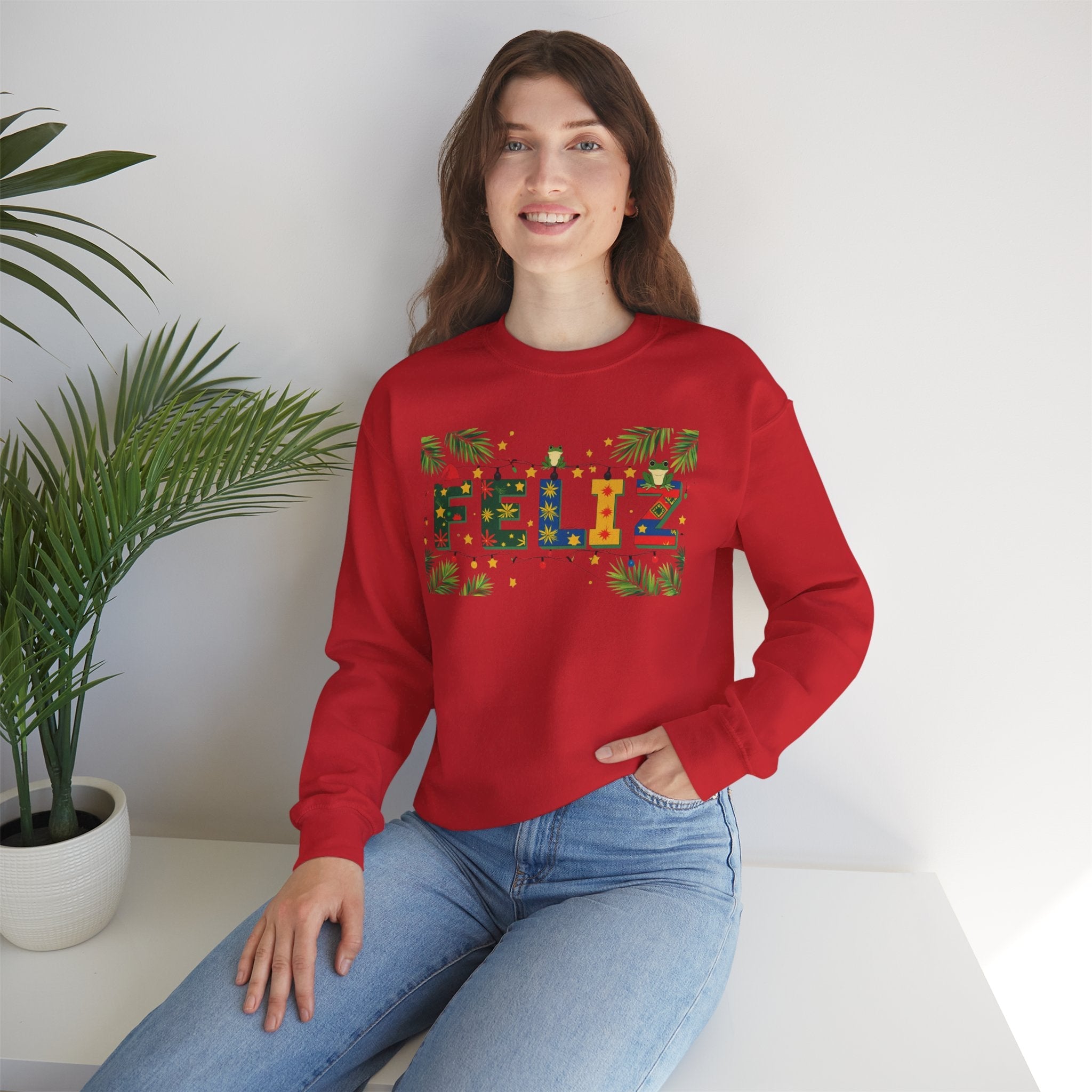 Feliz Holiday Crewneck Sweatshirt, Christmas Gift, Unisex Sweatshirt, Cozy Winter Apparel, Festive Wear - Metamorphosis Creations