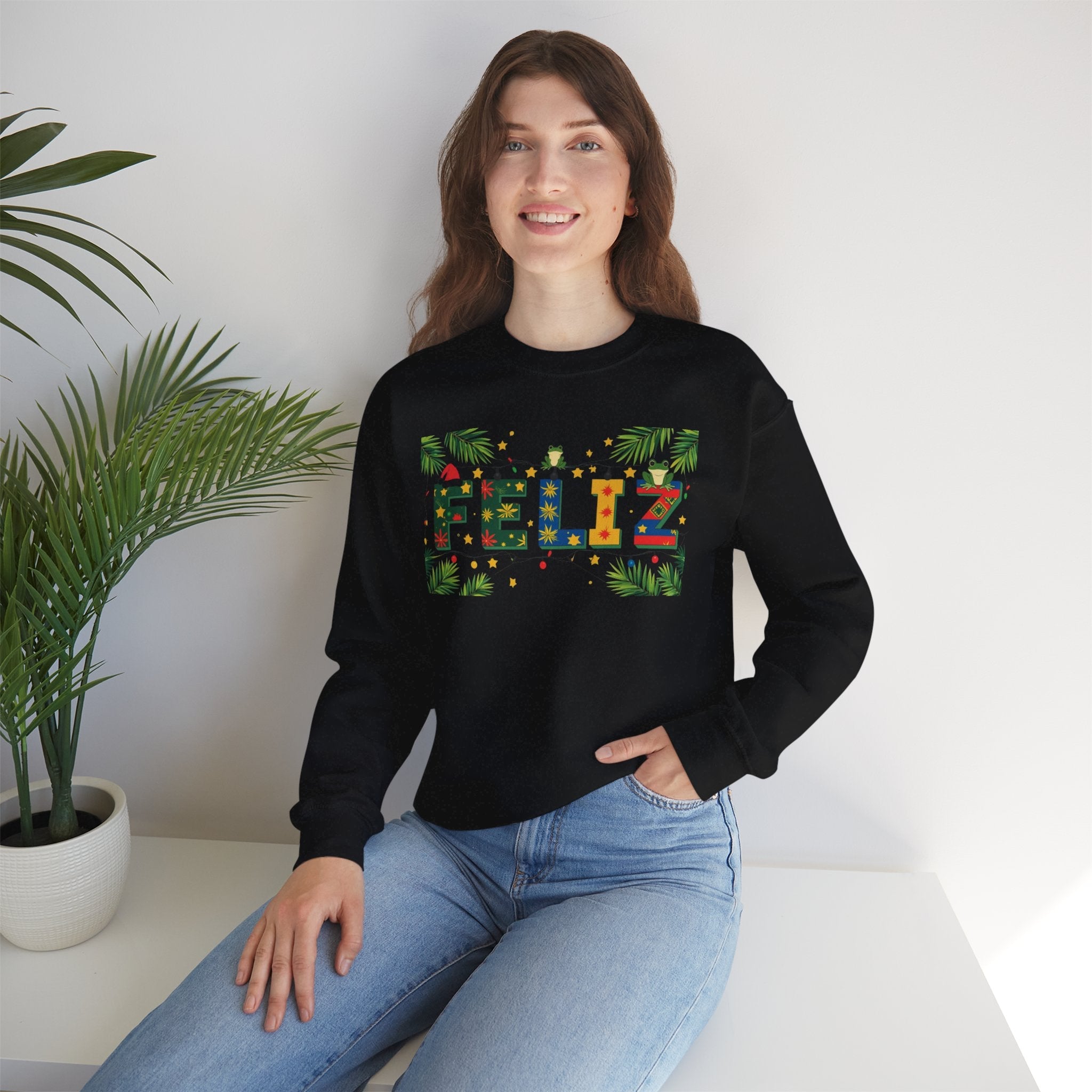 Feliz Holiday Crewneck Sweatshirt, Christmas Gift, Unisex Sweatshirt, Cozy Winter Apparel, Festive Wear - Metamorphosis Creations