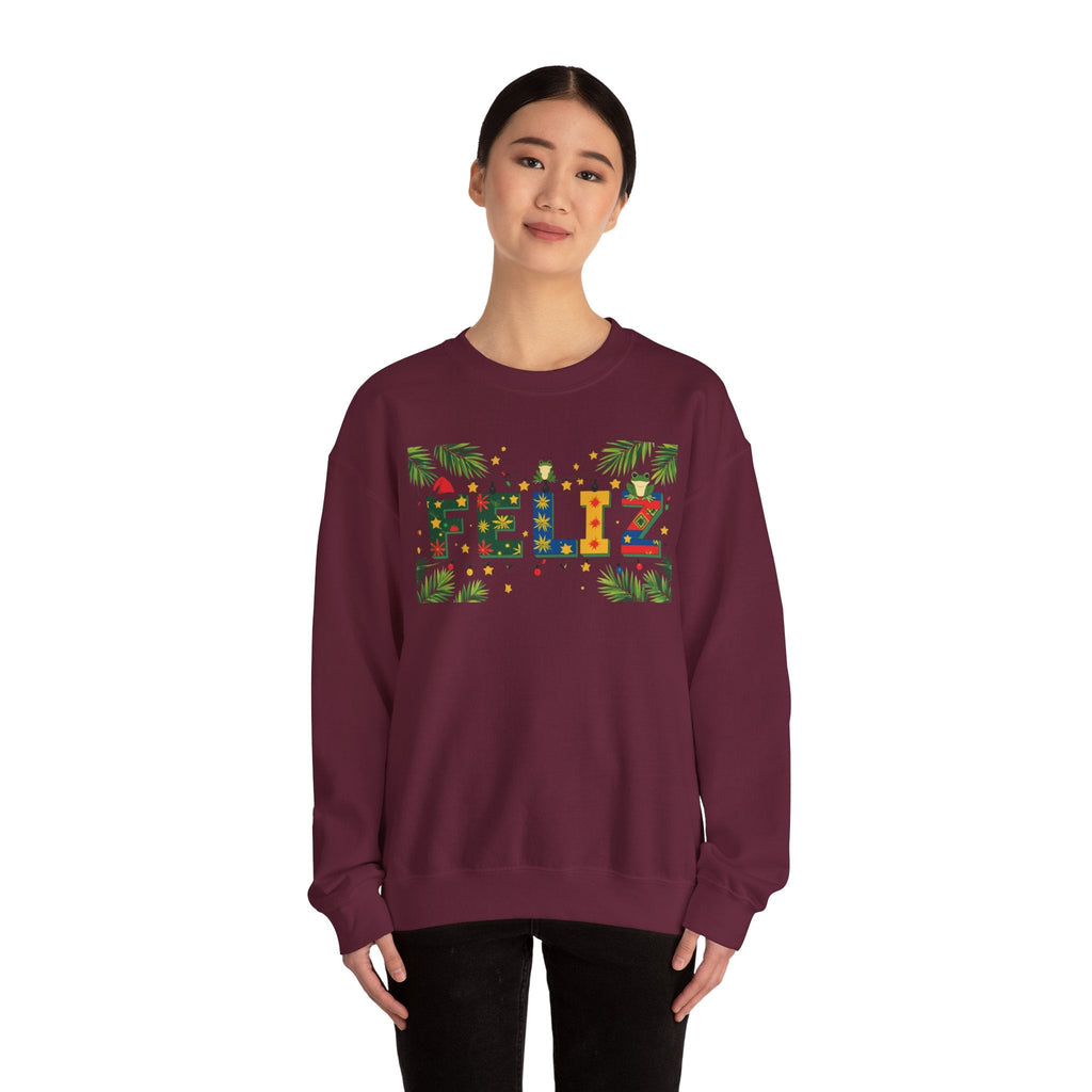 Feliz Holiday Crewneck Sweatshirt, Christmas Gift, Unisex Sweatshirt, Cozy Winter Apparel, Festive Wear - Metamorphosis Creations