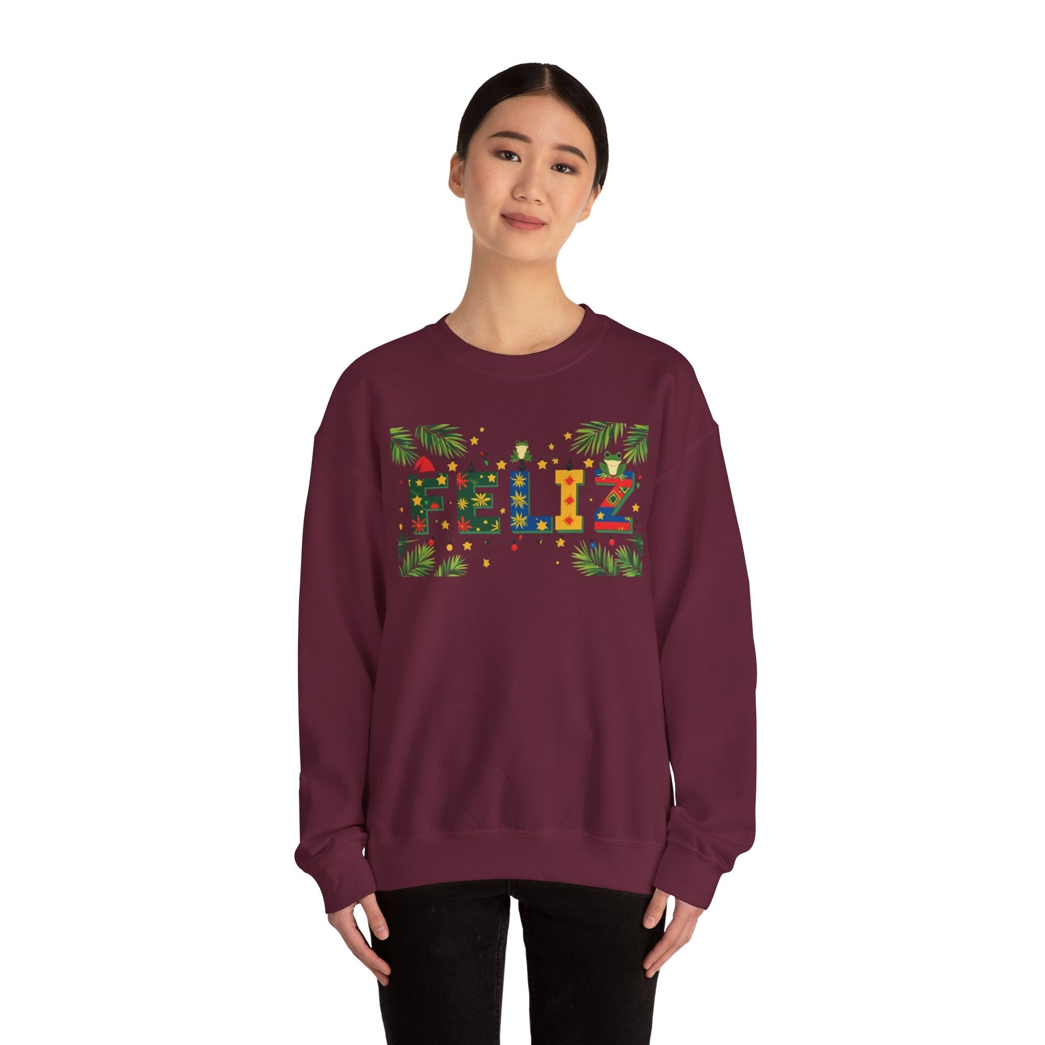 Feliz Holiday Crewneck Sweatshirt, Christmas Gift, Unisex Sweatshirt, Cozy Winter Apparel, Festive Wear - Metamorphosis Creations