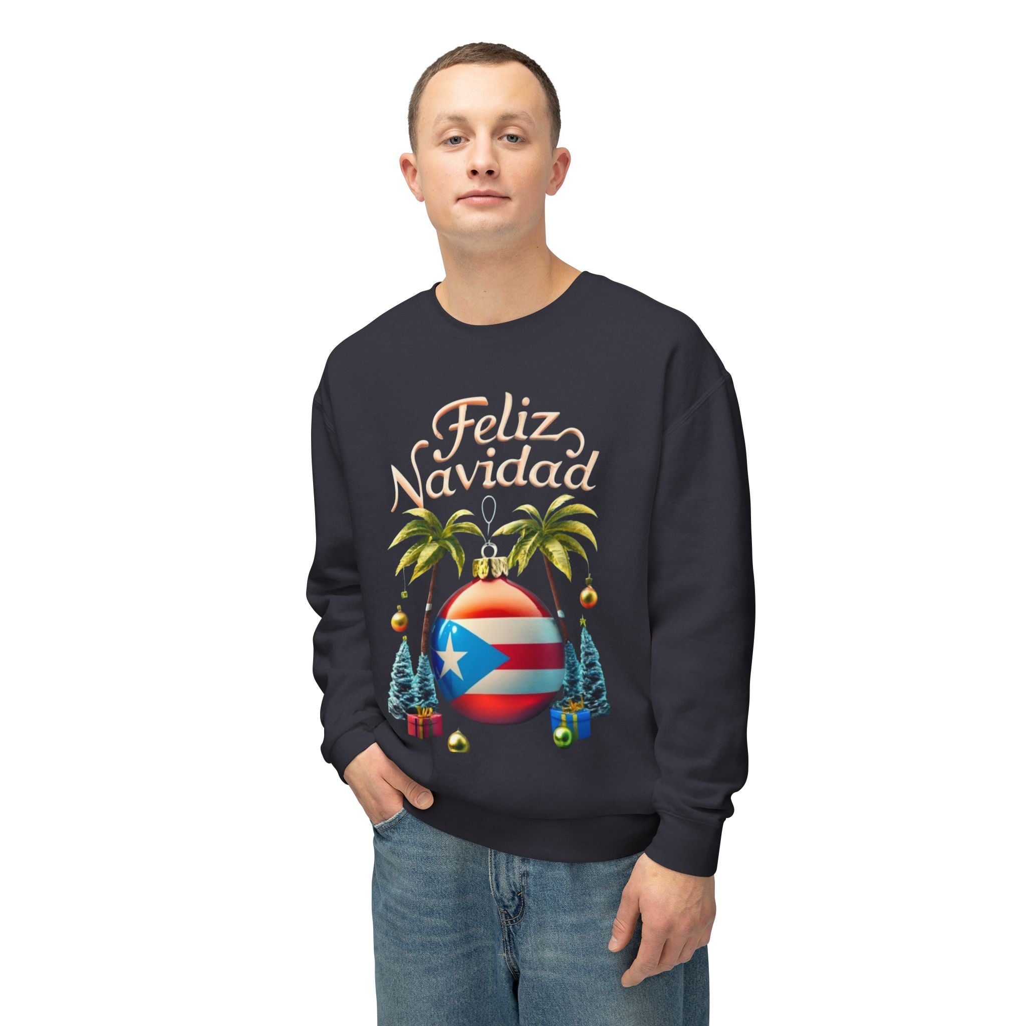 Feliz Navidad Sweatshirt, Holiday Gift, Christmas Apparel, Unisex Crewneck, Tropical Vibes, Puerto Rican Decor, Family Celebration - Metamorphosis Creations