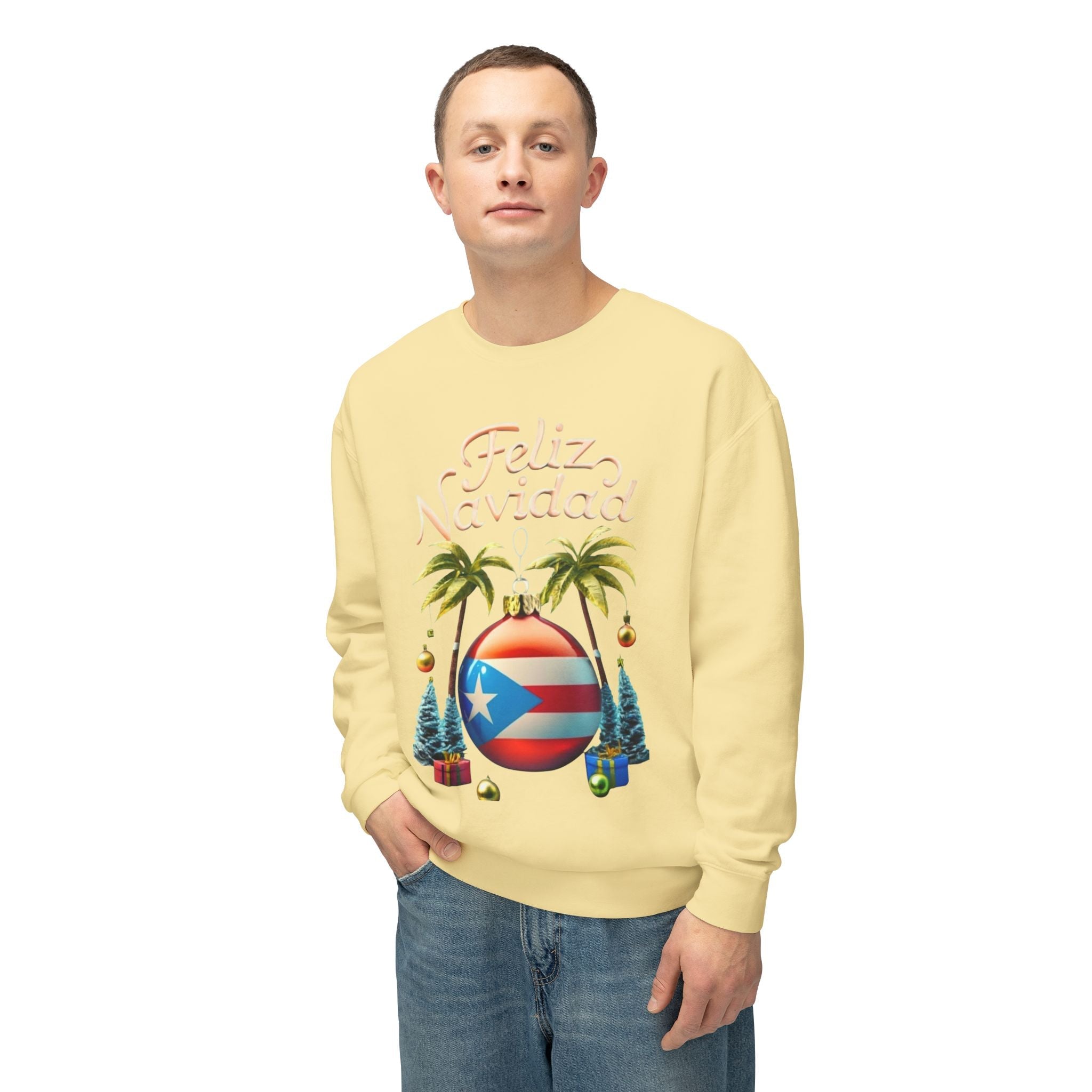 Feliz Navidad Sweatshirt, Holiday Gift, Christmas Apparel, Unisex Crewneck, Tropical Vibes, Puerto Rican Decor, Family Celebration - Metamorphosis Creations