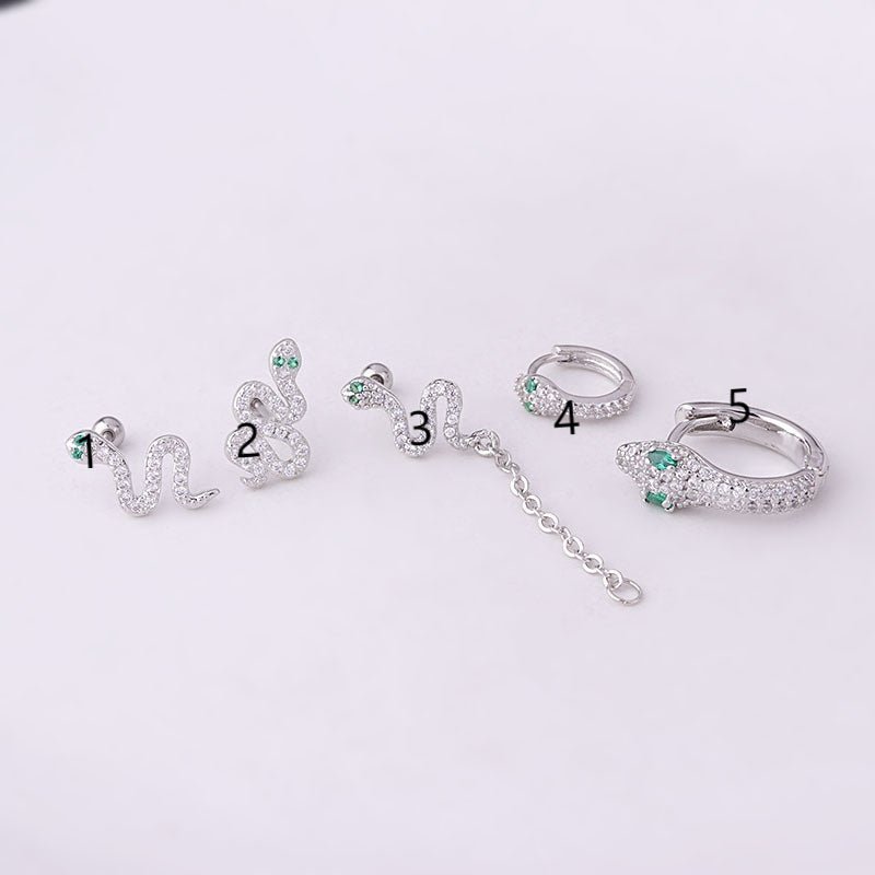 Fine Rod Stainless Steel Green Eyes Zircon Snake Ear Bone Stud - Metamorphosis Creations