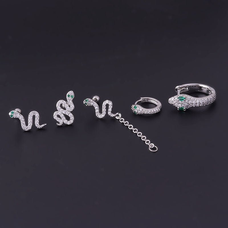 Fine Rod Stainless Steel Green Eyes Zircon Snake Ear Bone Stud - Metamorphosis Creations