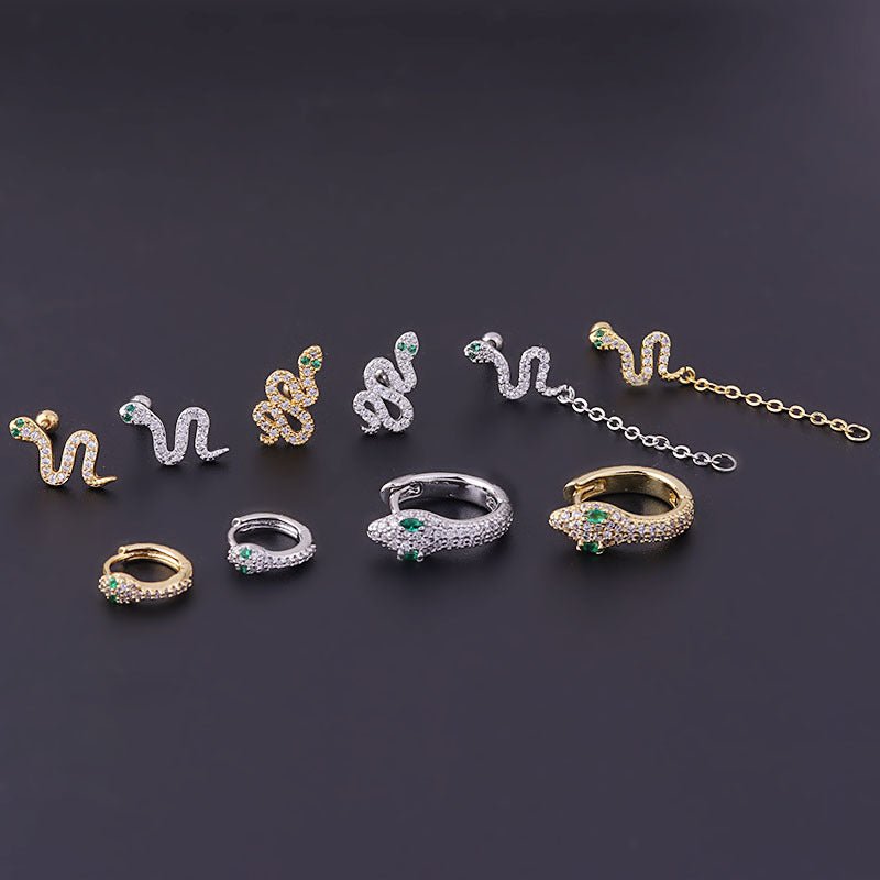 Fine Rod Stainless Steel Green Eyes Zircon Snake Ear Bone Stud - Metamorphosis Creations